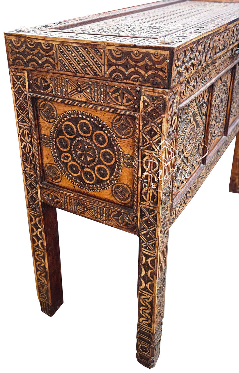 Copper Studded Hand Carved Cedar Trunk