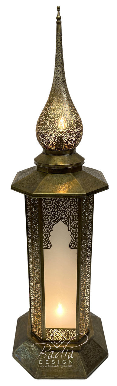 Large Intricately Designed Brass Floor Lantern