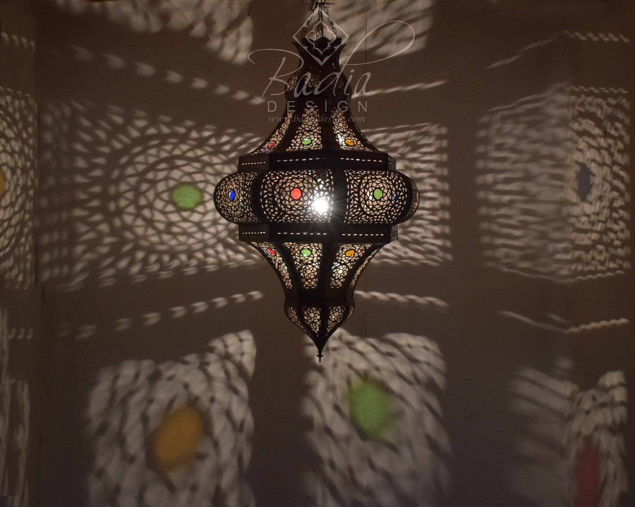 Large Hanging Lantern with Multi-Color Glass Eyelets