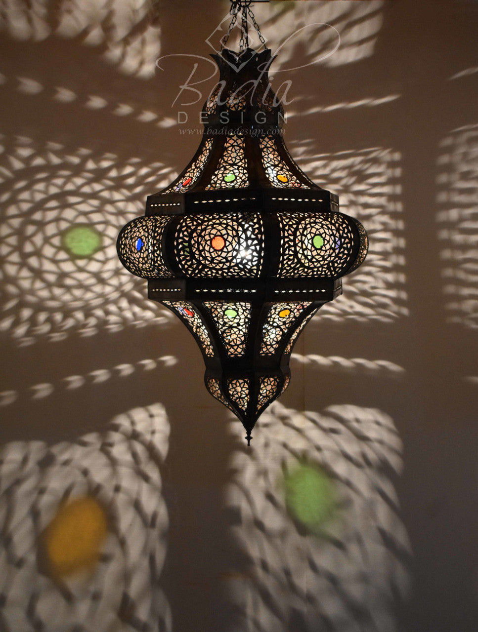 Large Hanging Lantern with Multi-Color Glass Eyelets