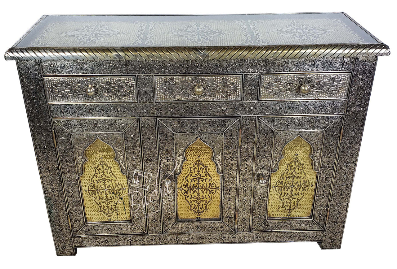 Silver Embossed Nickel Brass Storage Cabinet