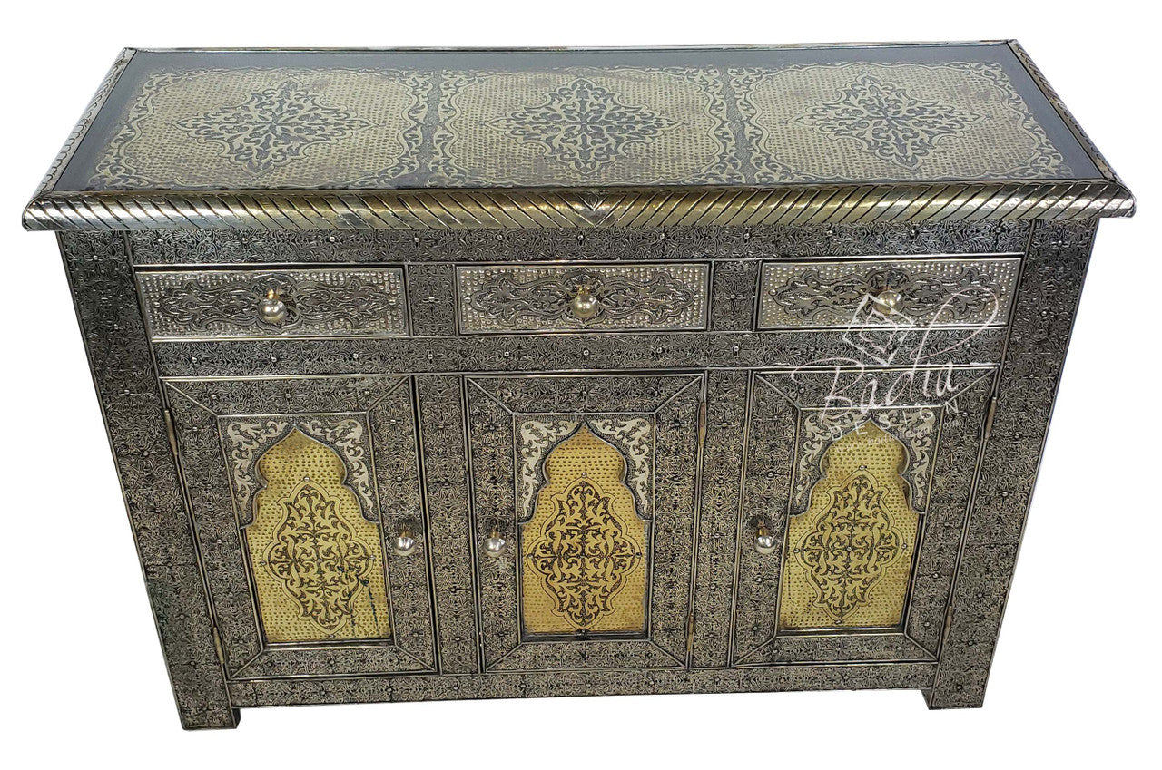 Silver Embossed Nickel Brass Storage Cabinet