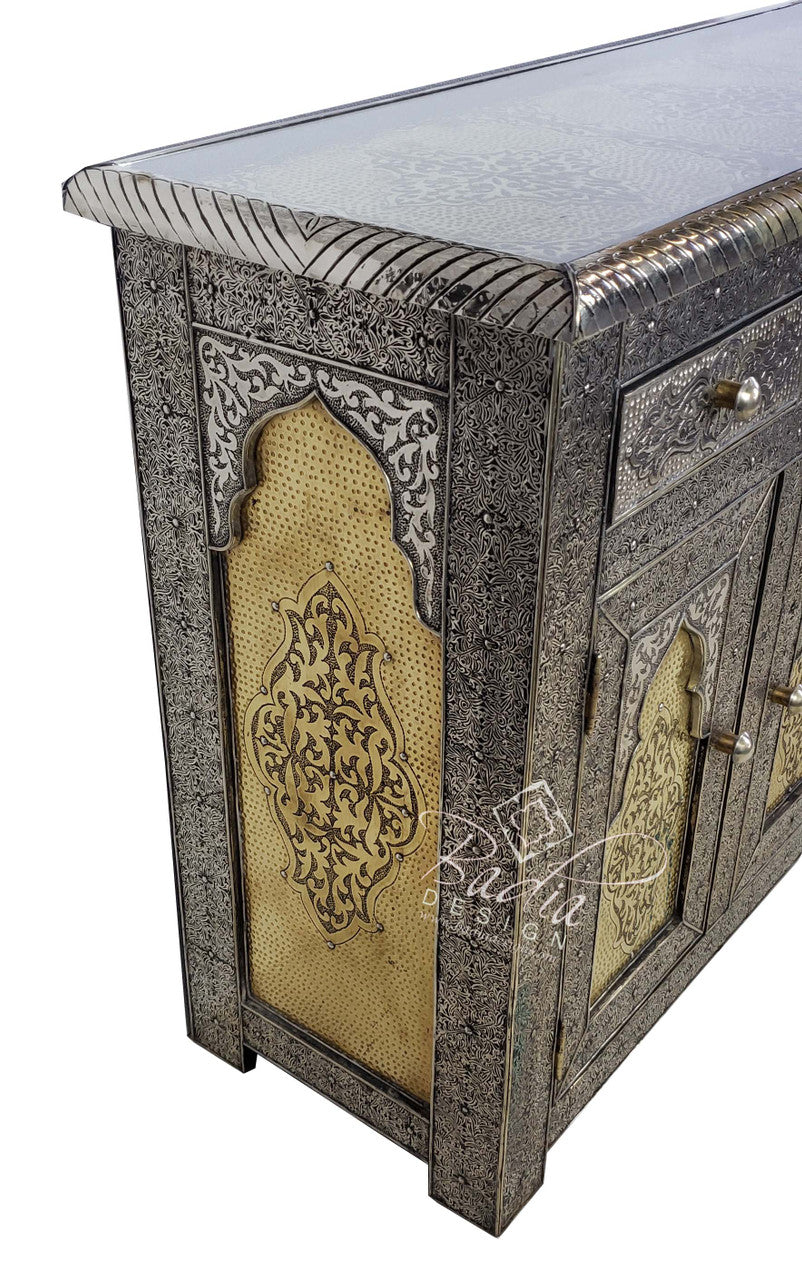 Silver Embossed Nickel Brass Storage Cabinet