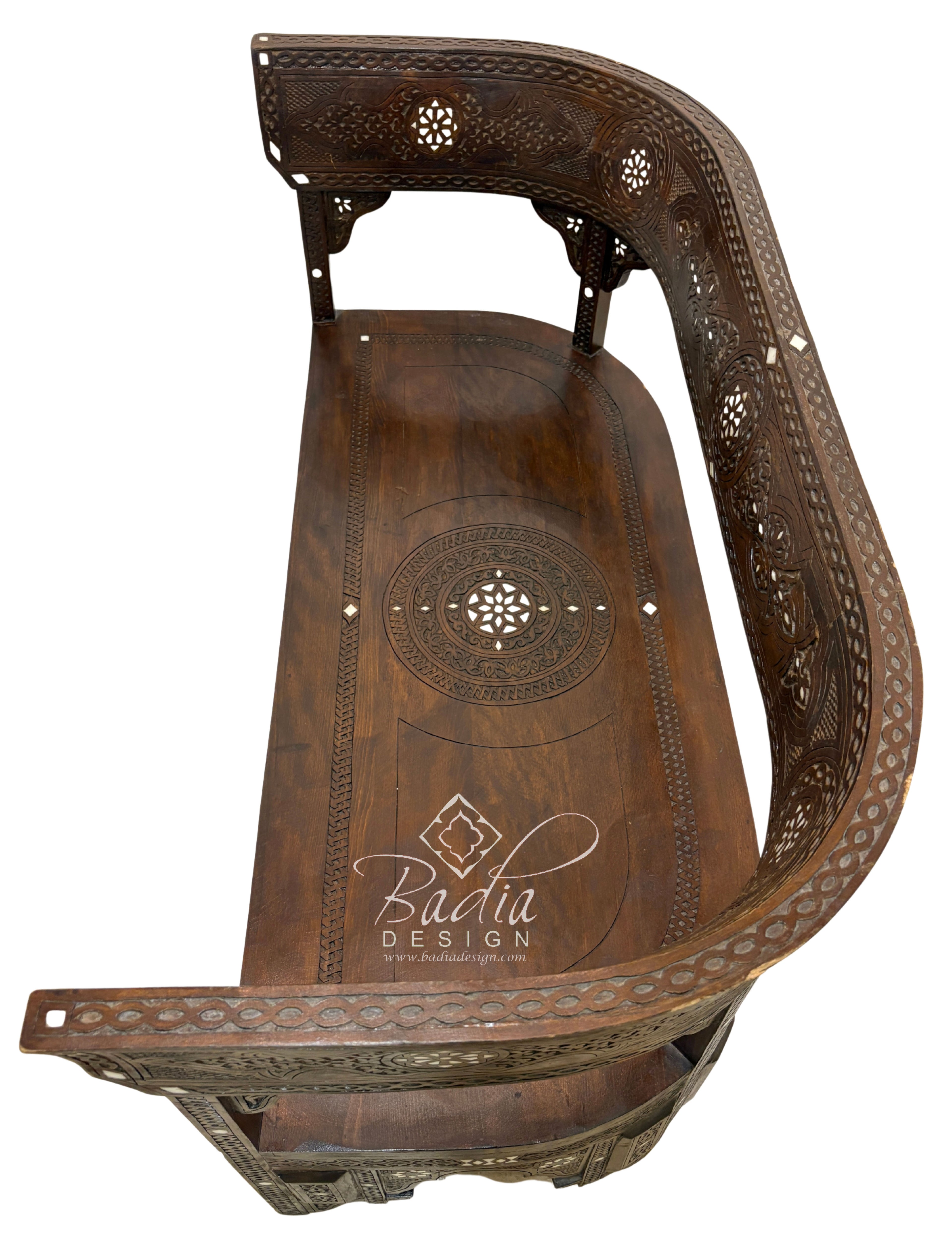 Large White Bone Inlay Bench with Cushion