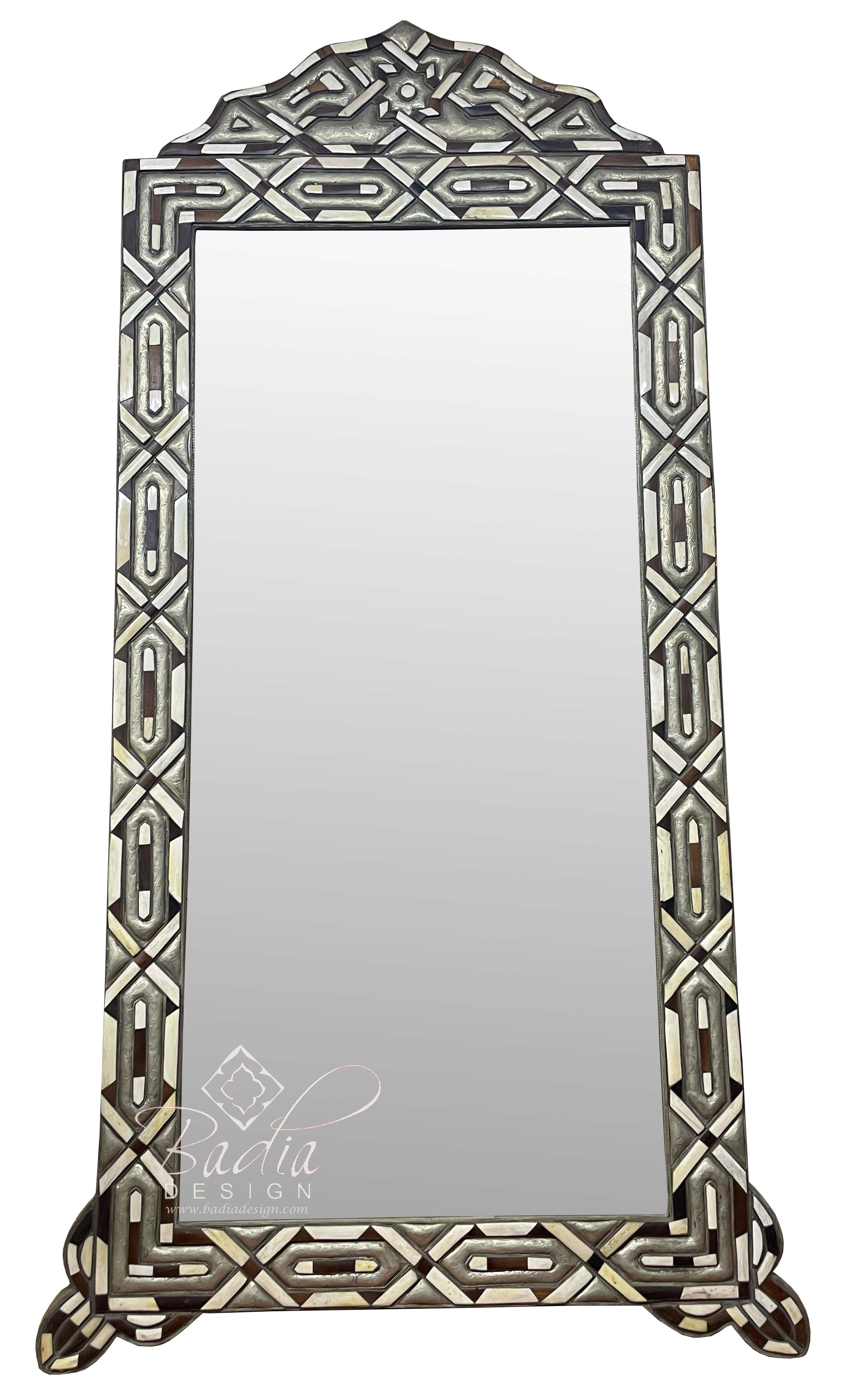 Tall Embossed Metal and Camel Bone Inlay Mirror