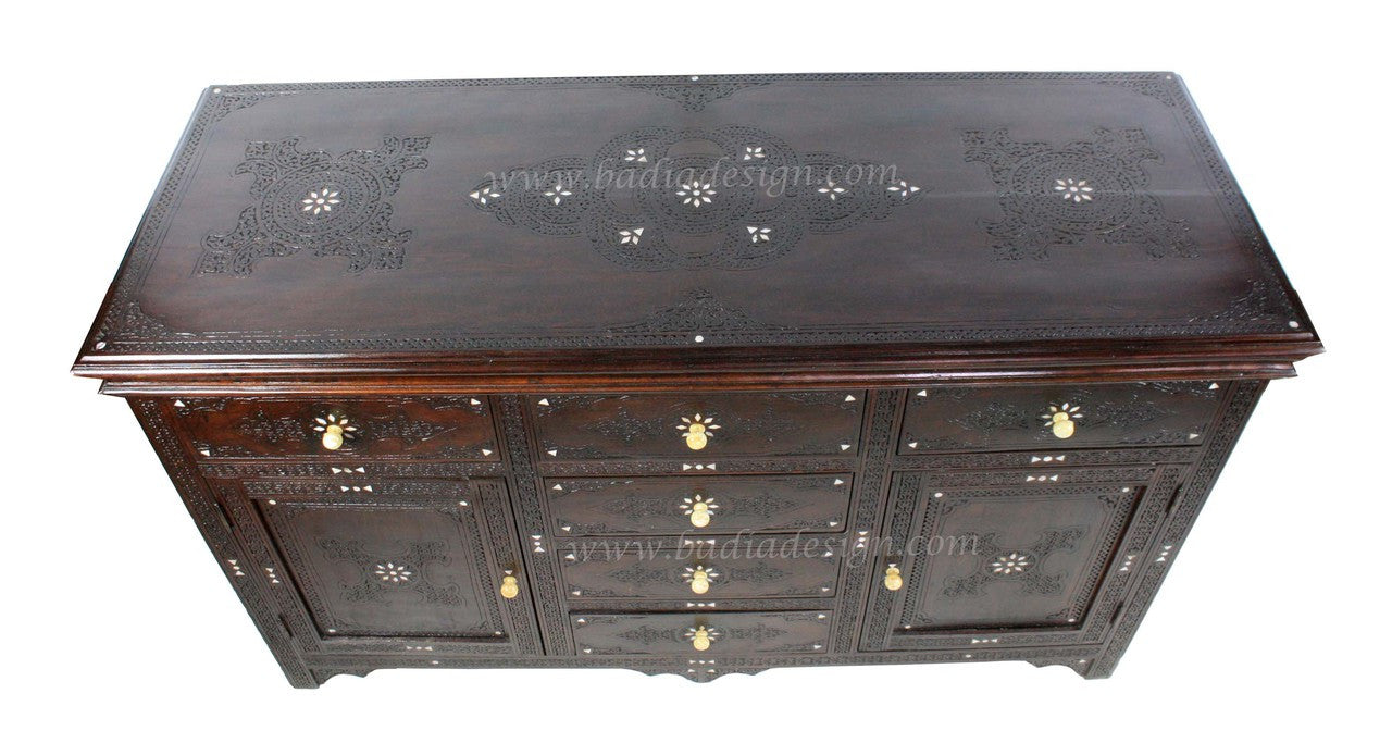 Carved Wood Bone Inlay Cabinet