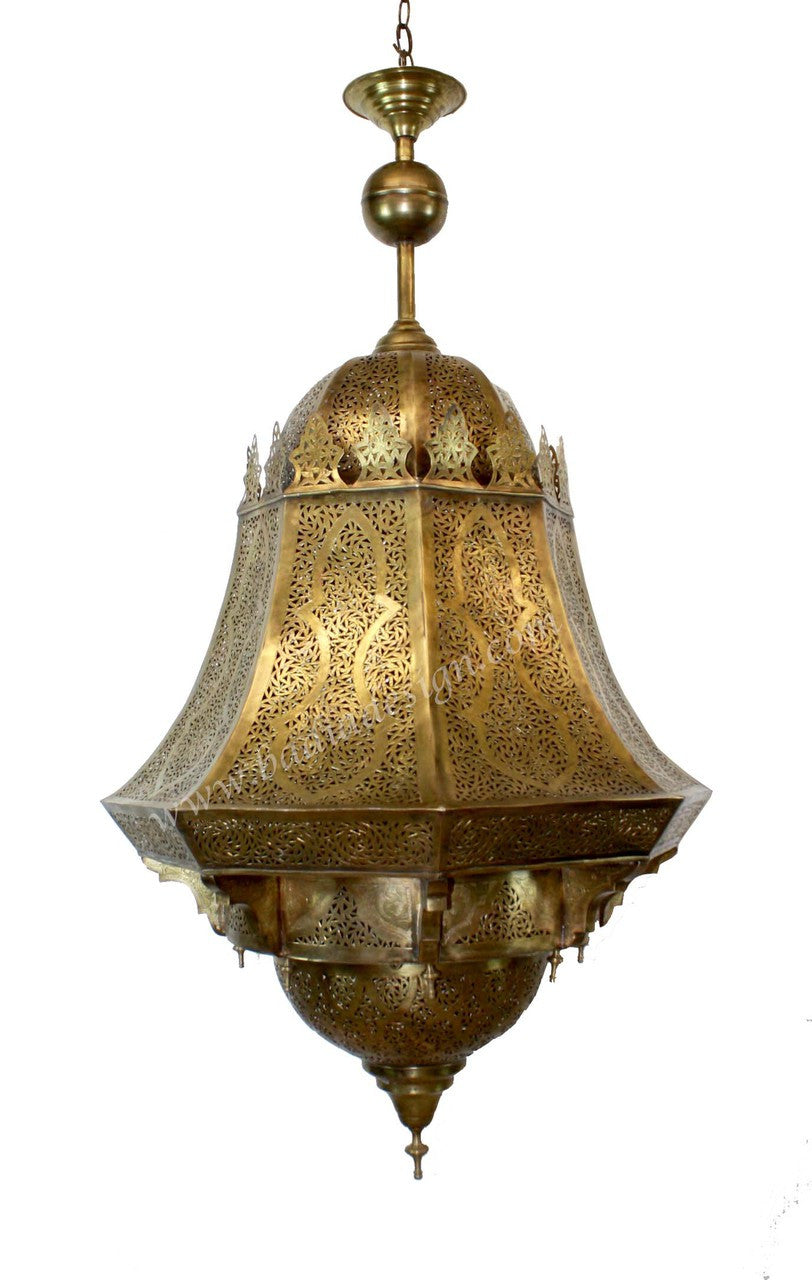 Large Hand Punched Hanging Brass Chandelier