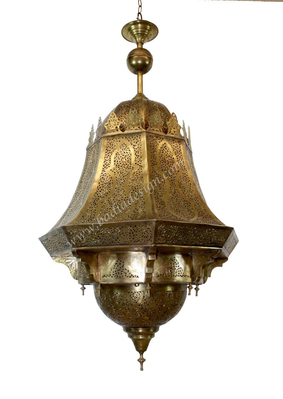 Large Hand Punched Hanging Brass Chandelier
