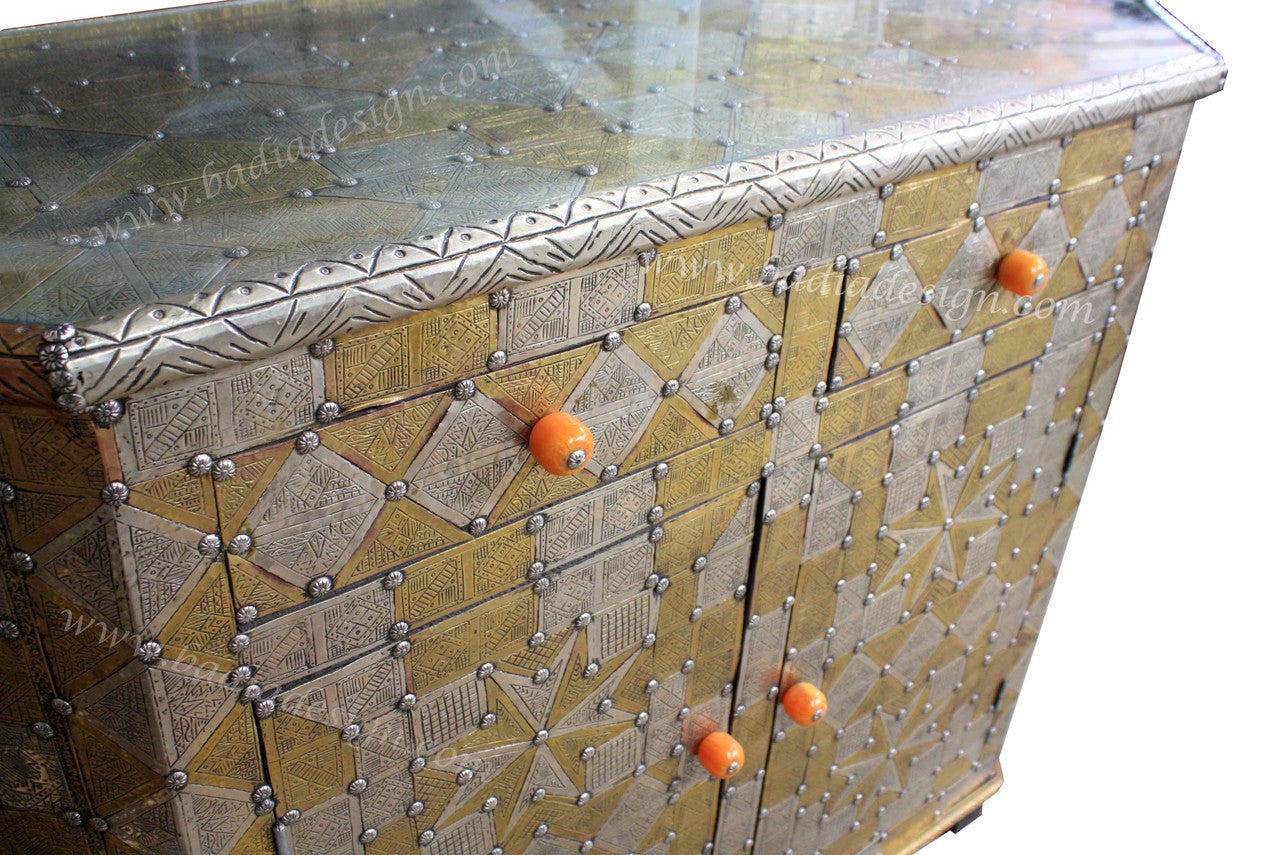 Brass and Nickel Embossed Moroccan Cabinet