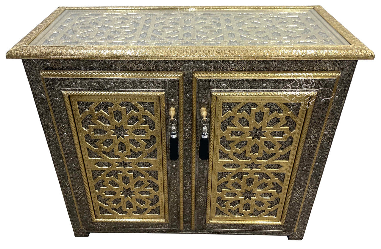 Hand Carved Cedar Embossed Brass Cabinet