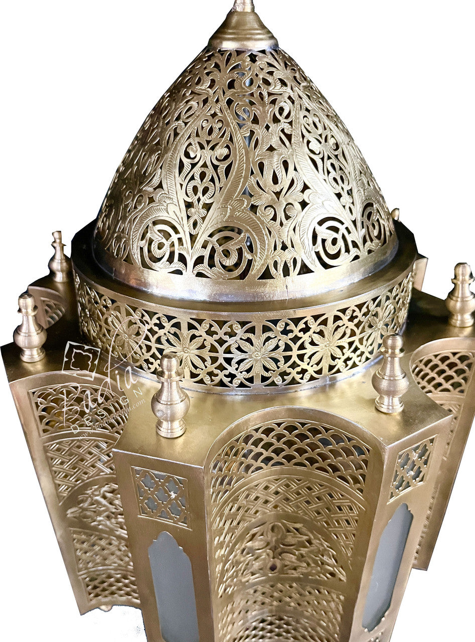 Handcrafted Brass Chandelier with White Glass Panels