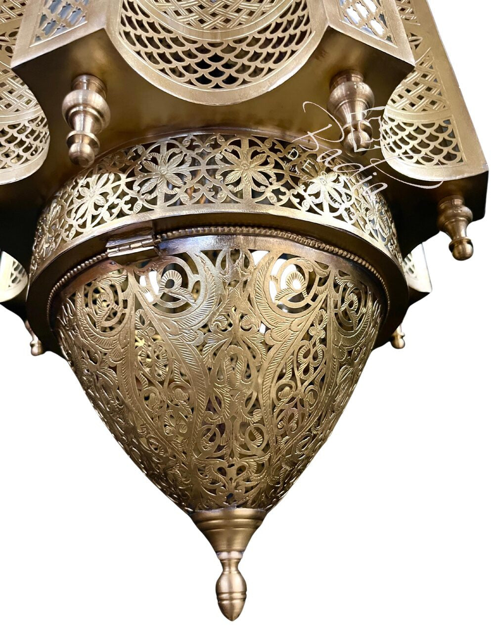 Handcrafted Brass Chandelier with White Glass Panels