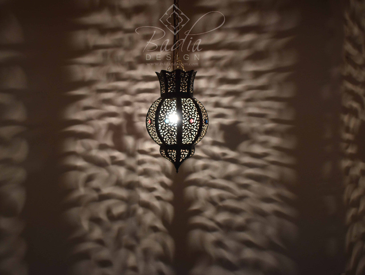 Mediterranean Style Lantern with Multi-Color Glass Eyelets