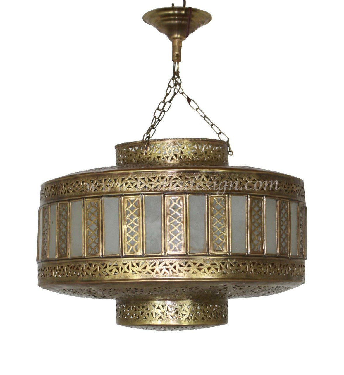 Brass Chandelier with White Glass