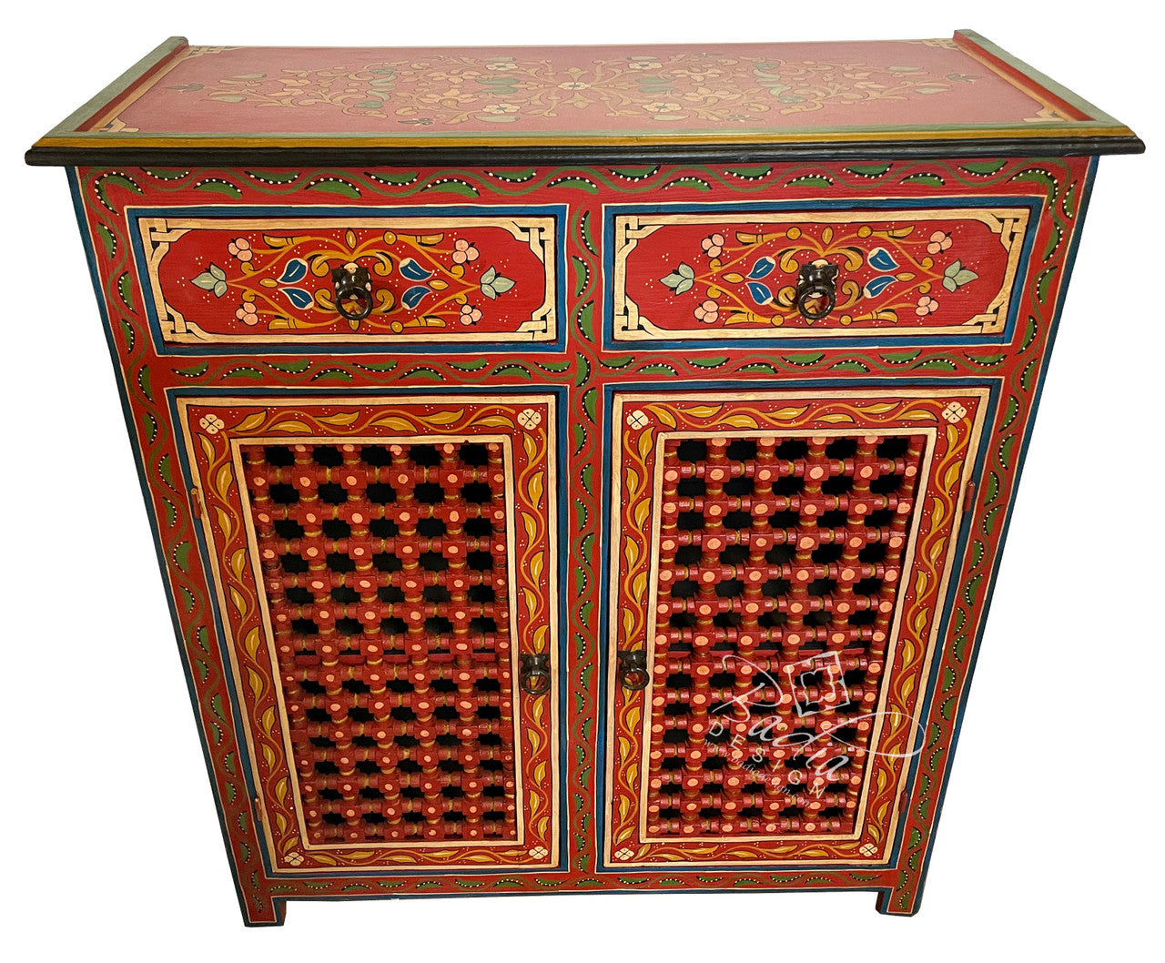 Moroccan Red Hand Painted Cabinet