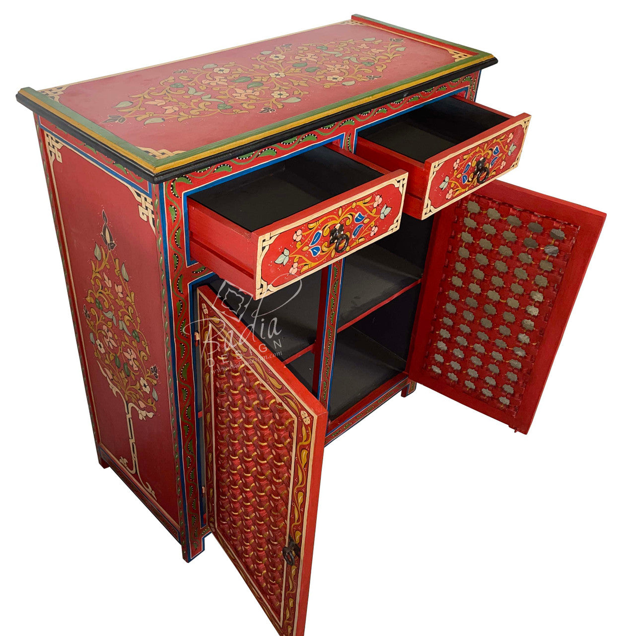 Moroccan Red Hand Painted Cabinet