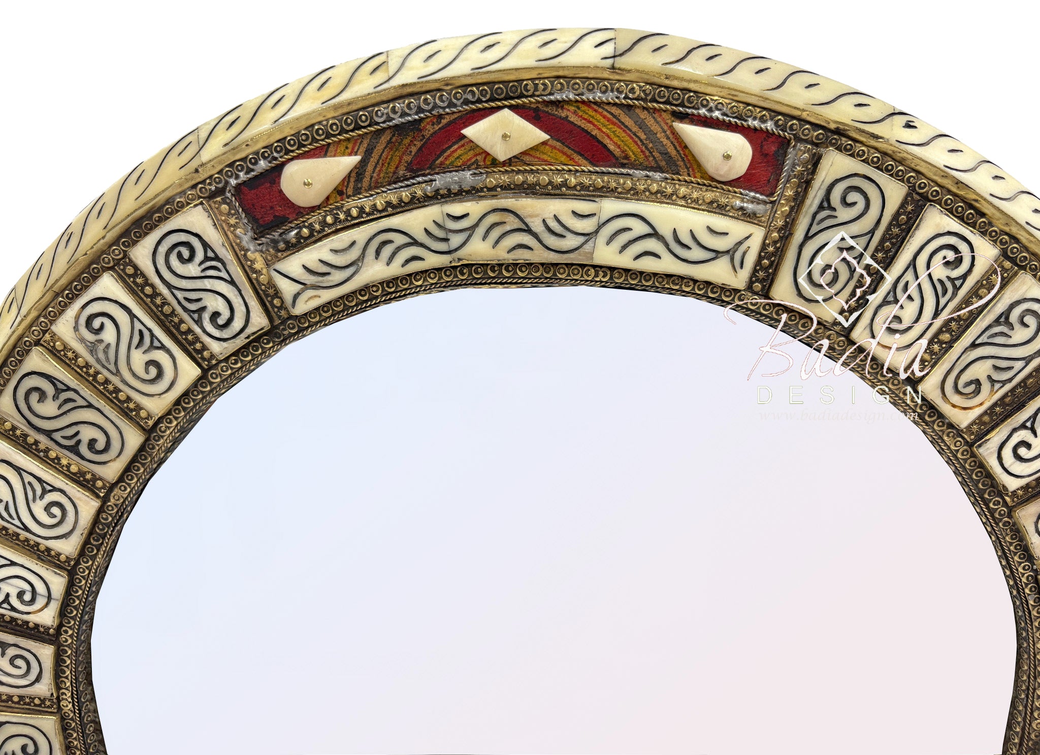 Arch Mirror with Bone and Metal Inlay