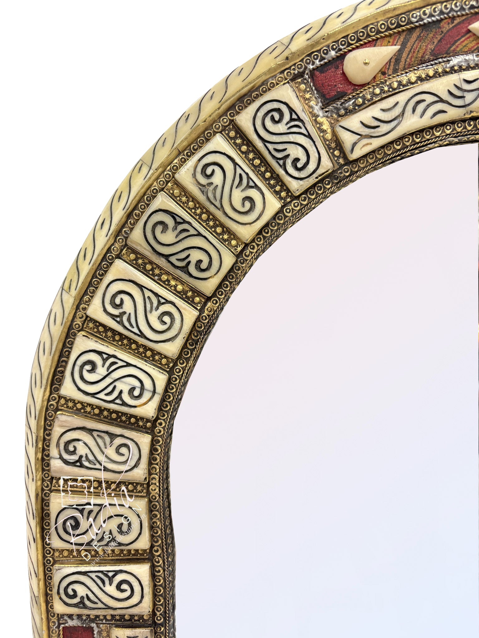 Arch Mirror with Bone and Metal Inlay