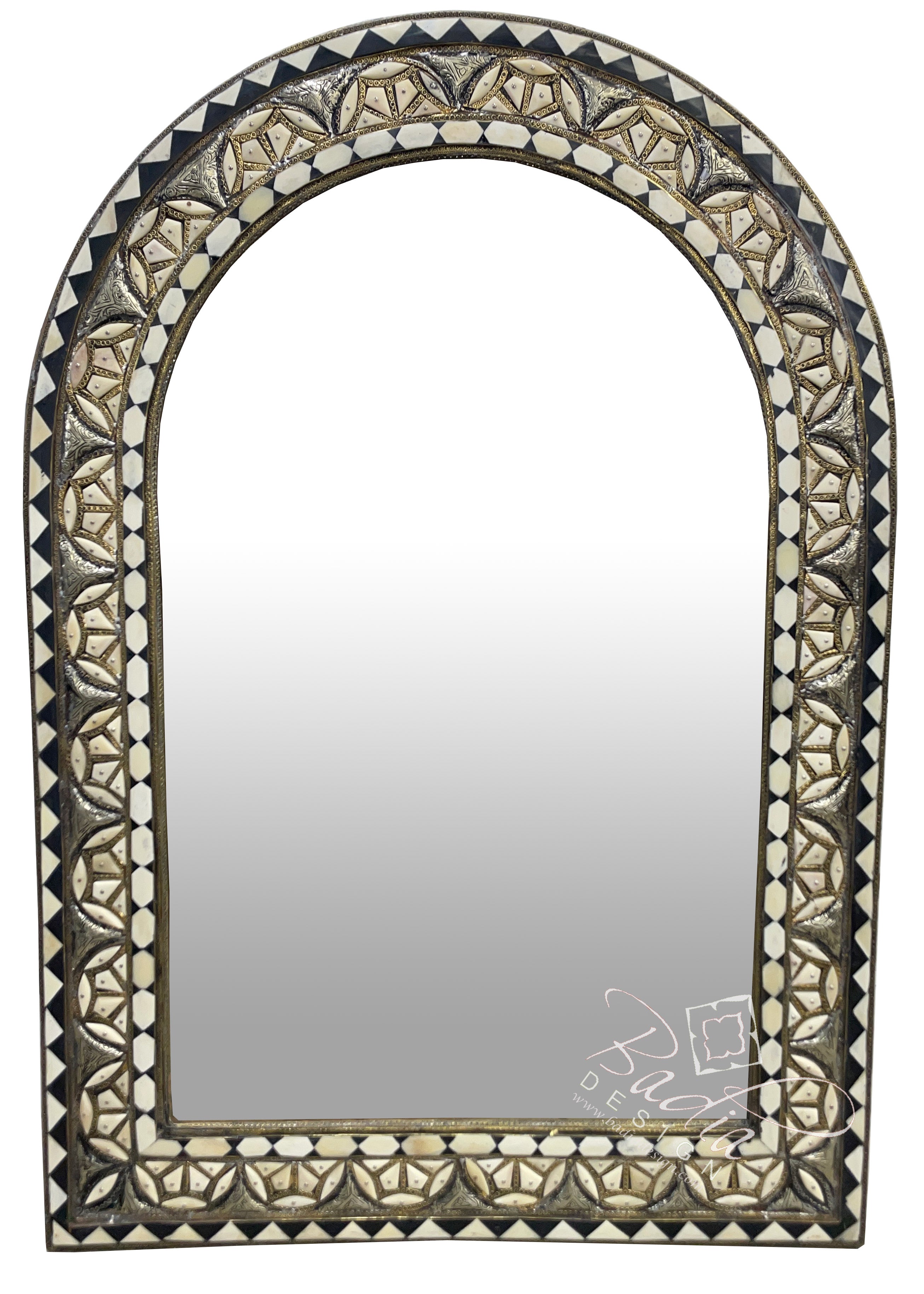 Arch Top Metal and White Bone Mirror