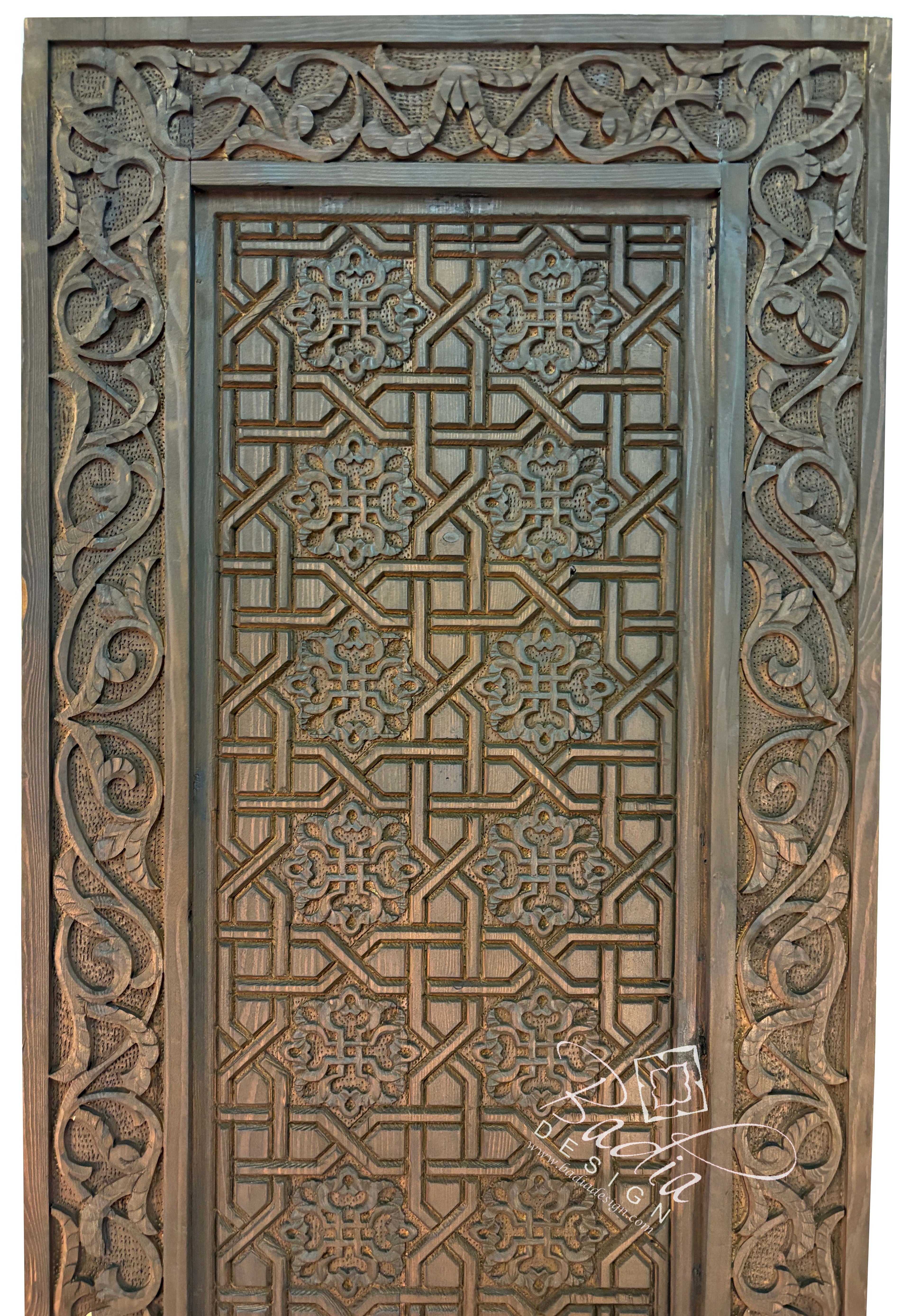 Moroccan Stained Hand Carved Wooden Door