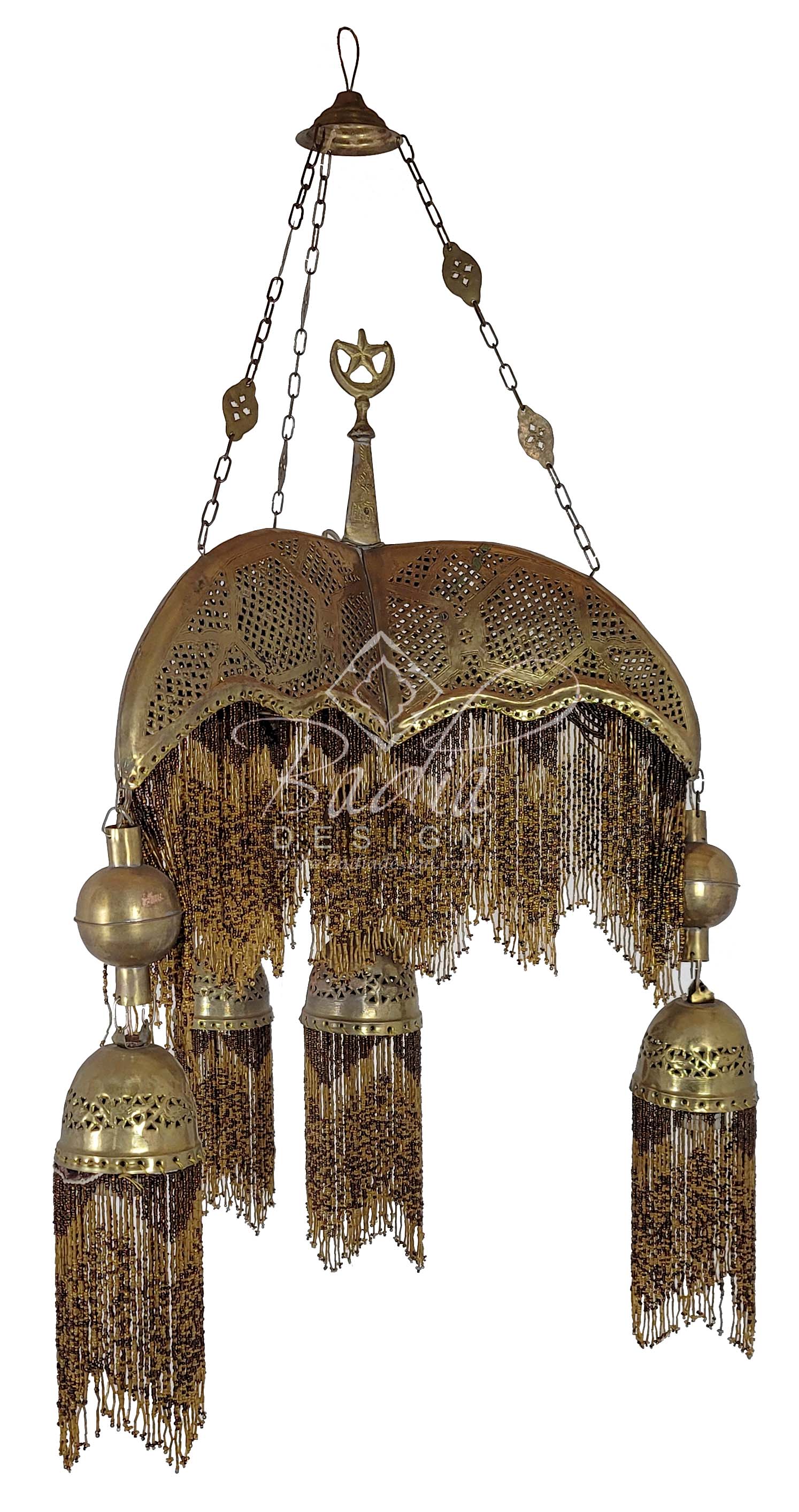Three Prong Beaded Brass Chandelier