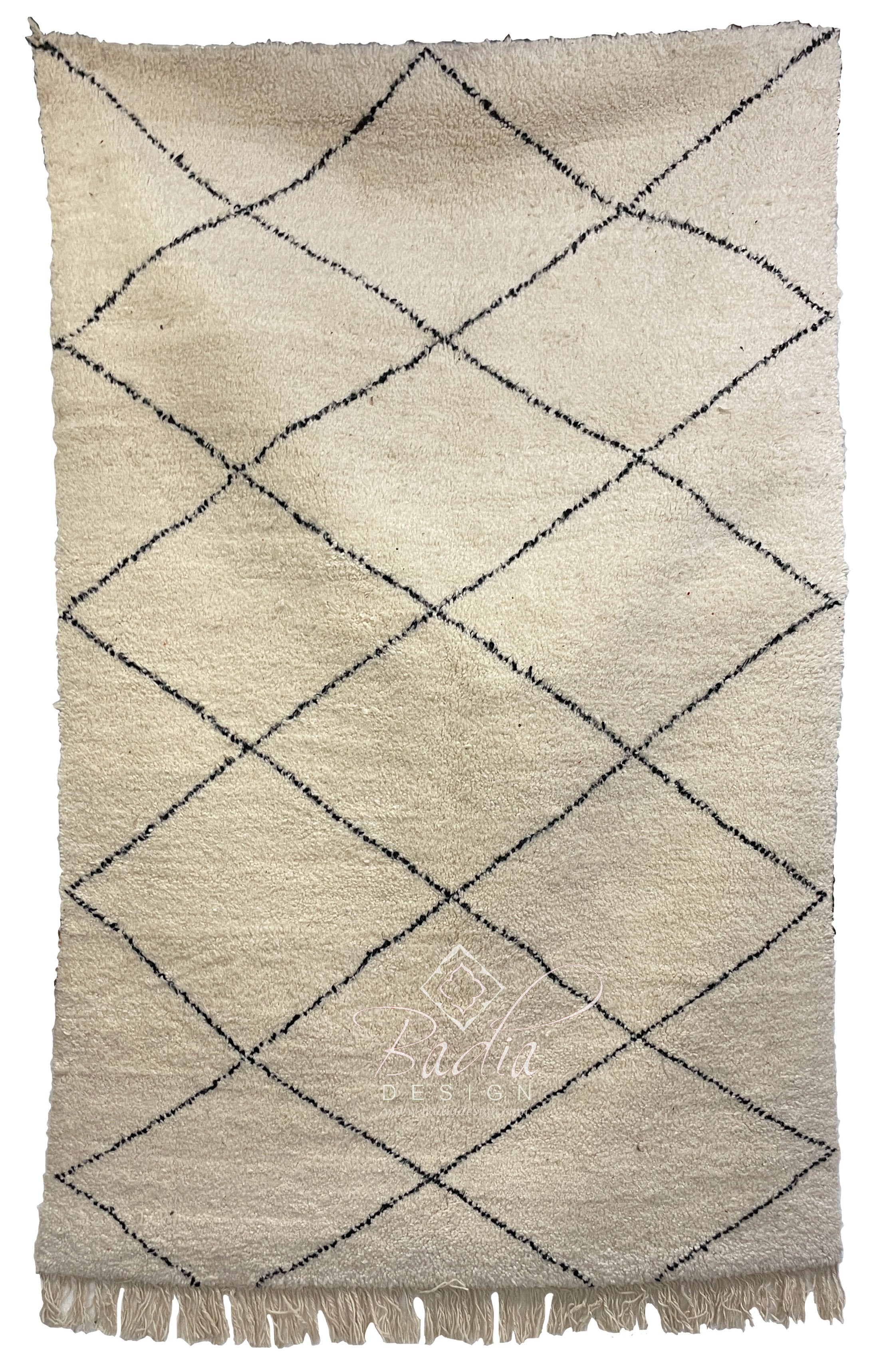 Cream Color Moroccan Rug with Geometric Designs
