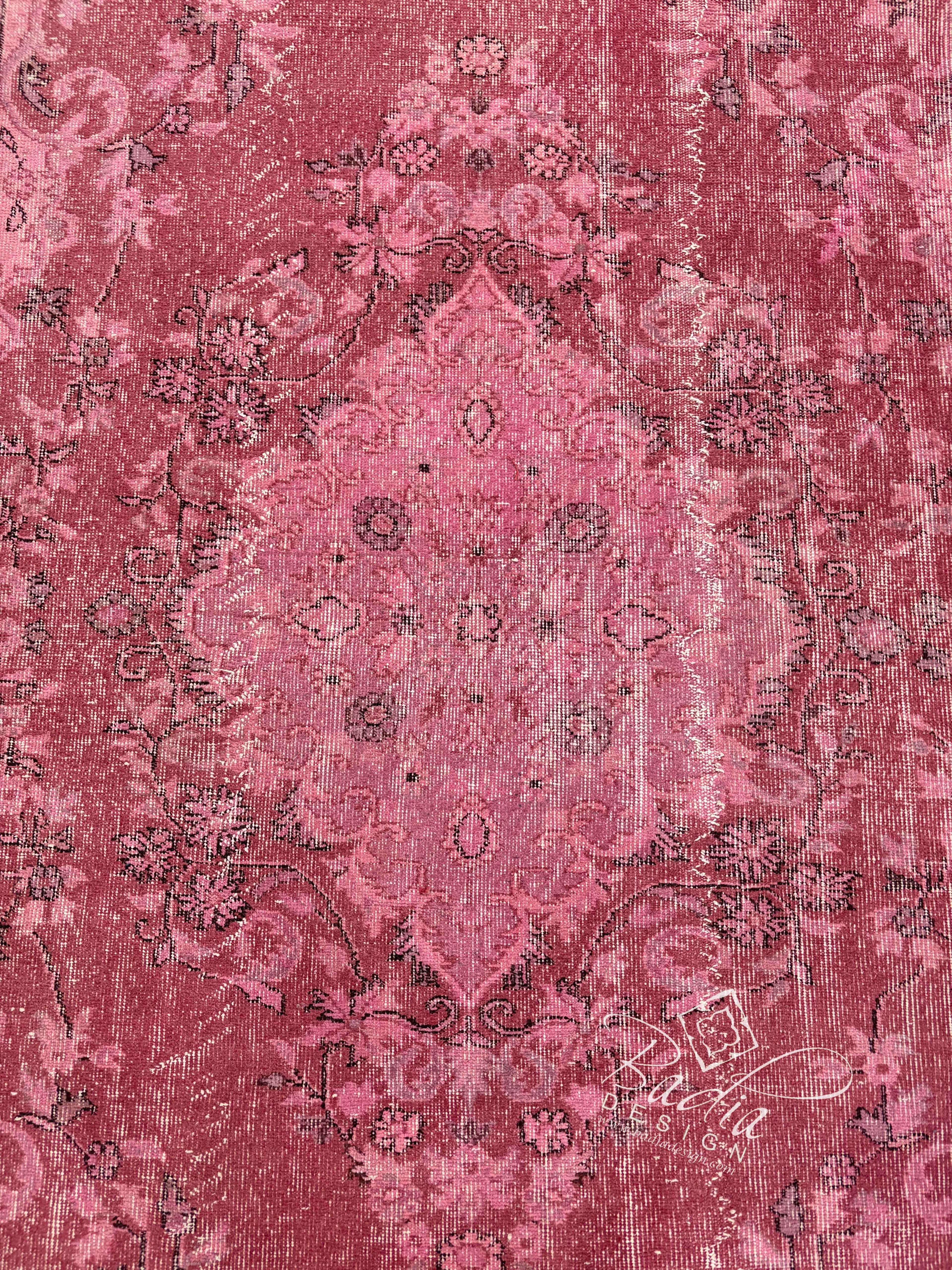 Burgundy Vintage Rug with a Floral Medallion Design