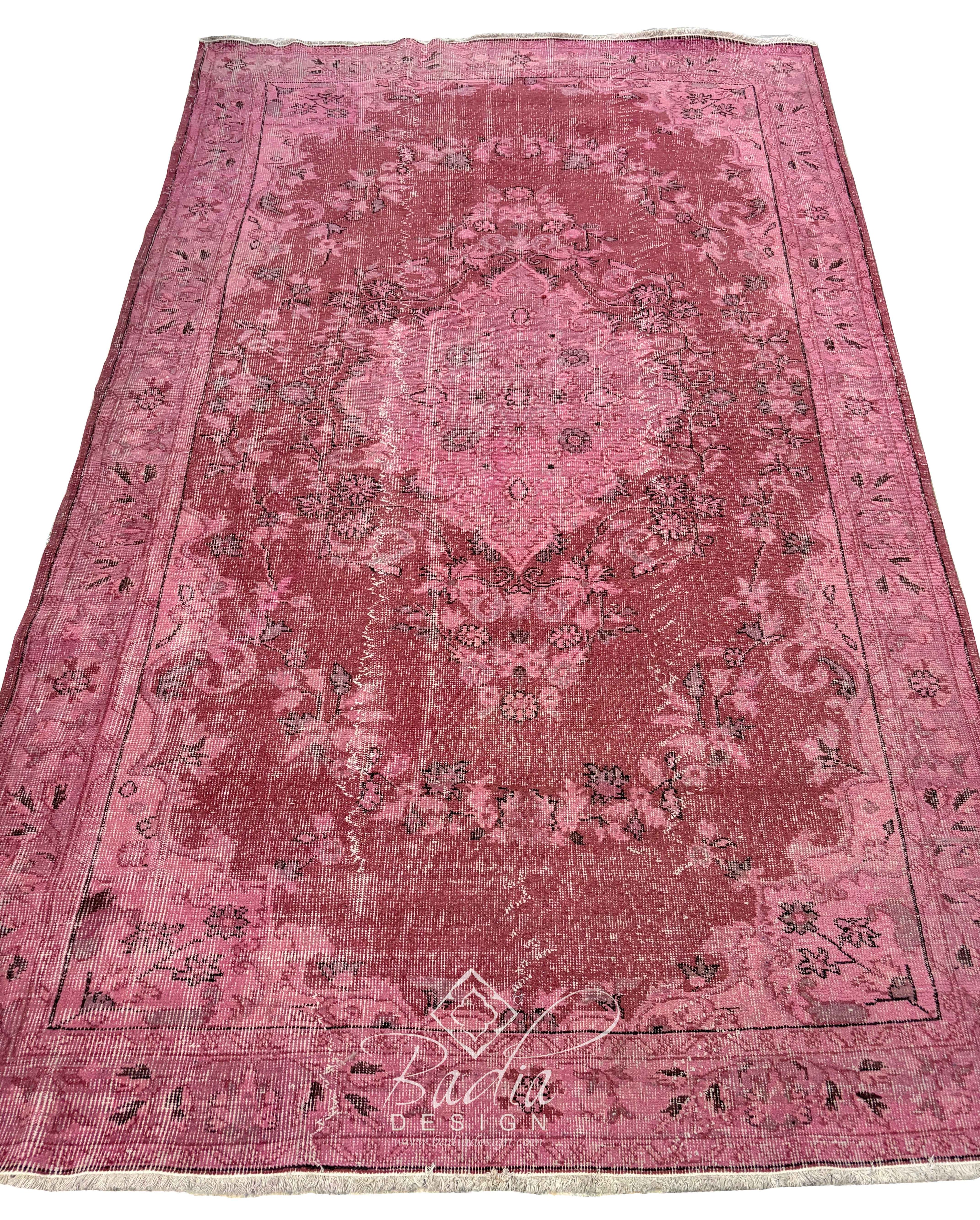 Burgundy Vintage Rug with a Floral Medallion Design