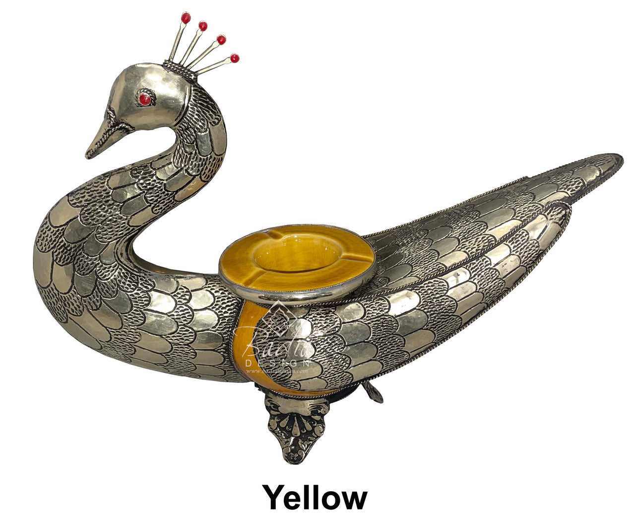 Bird Ceramic Metal Inlay Ashtray