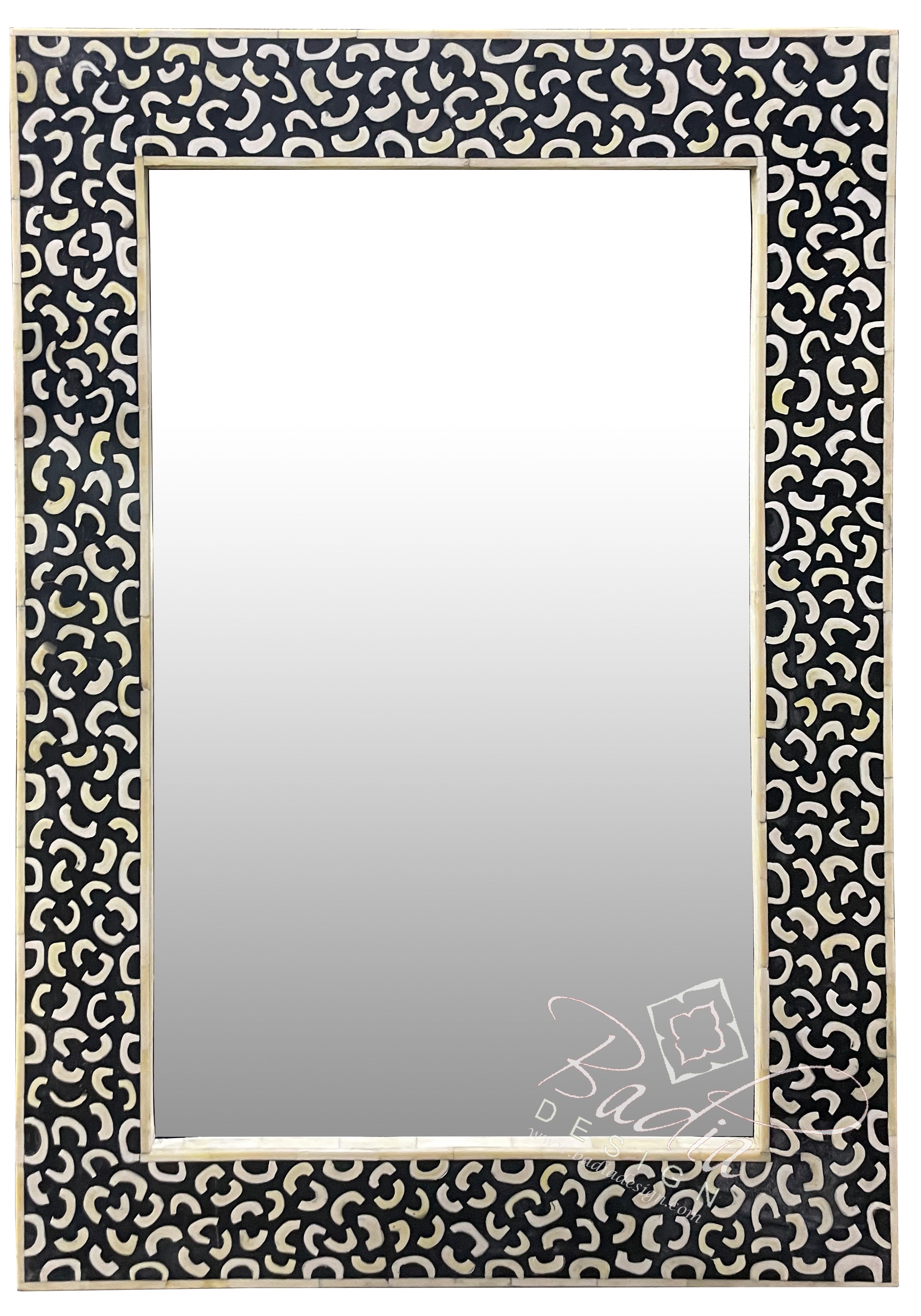 Rectangular Shaped White and Black Camel Bone Mirror