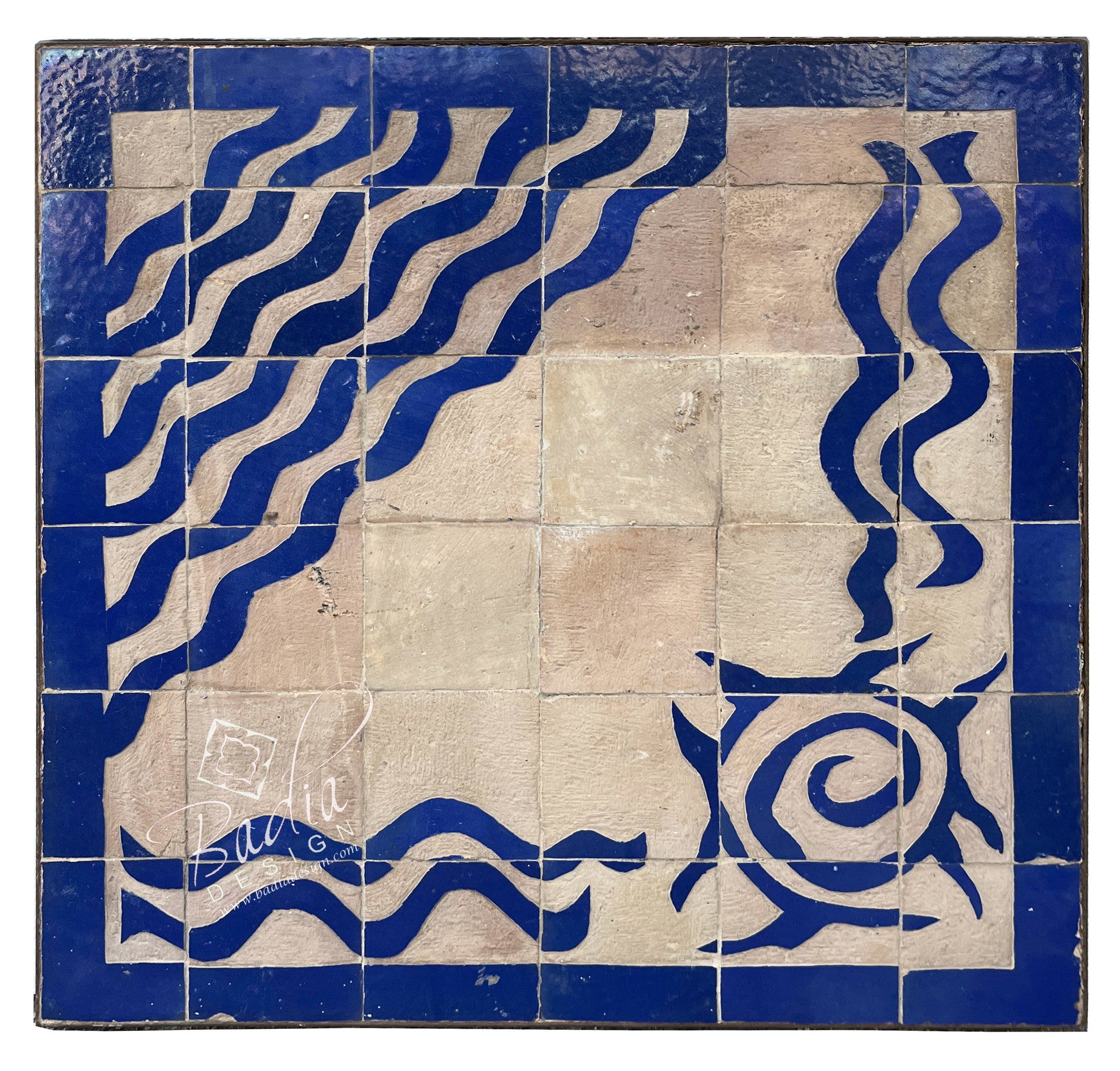 24"W x 24"L Square Blue and Beige Tile Table Top