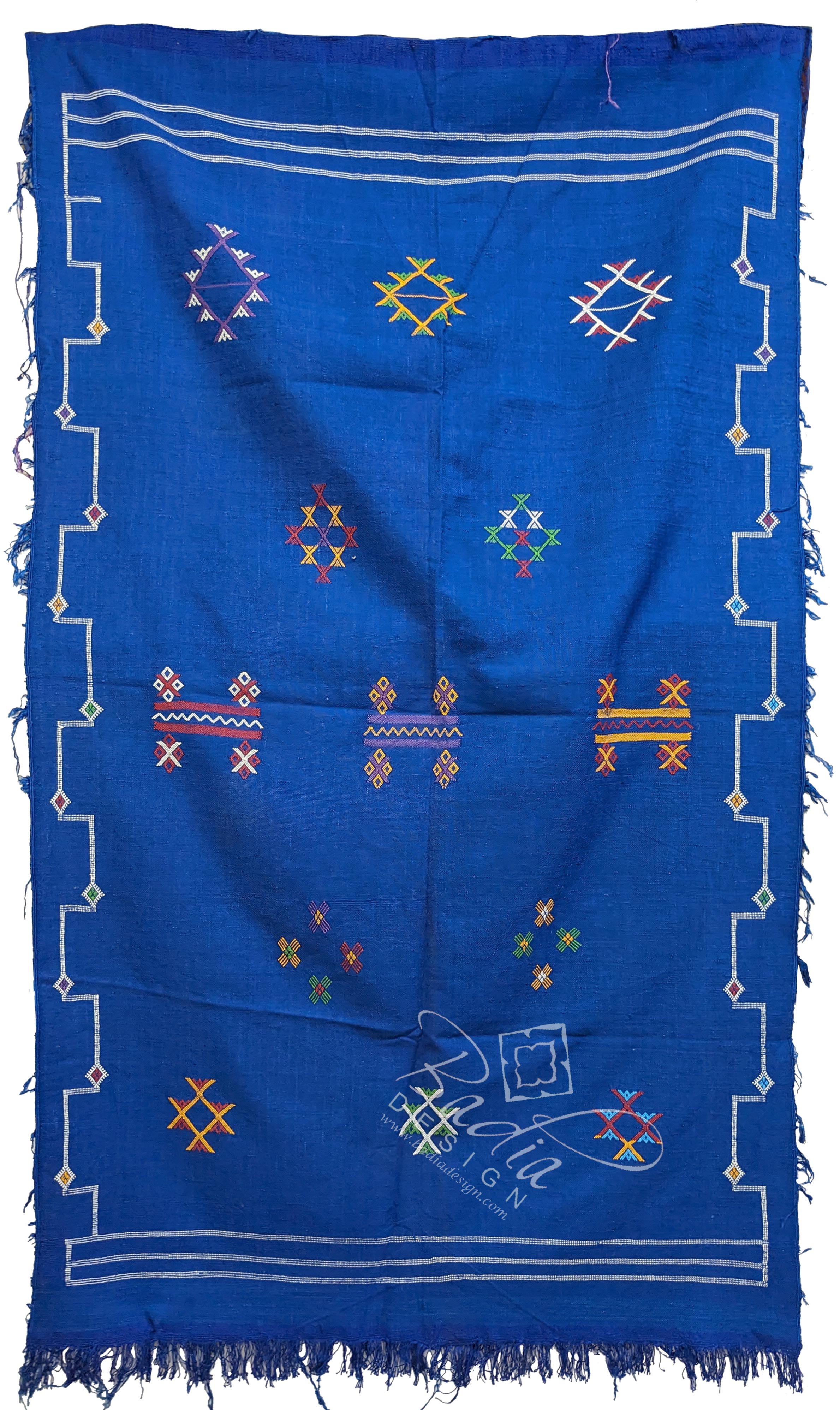 Deep Blue Cactus Silk Rug with Tribal Designs