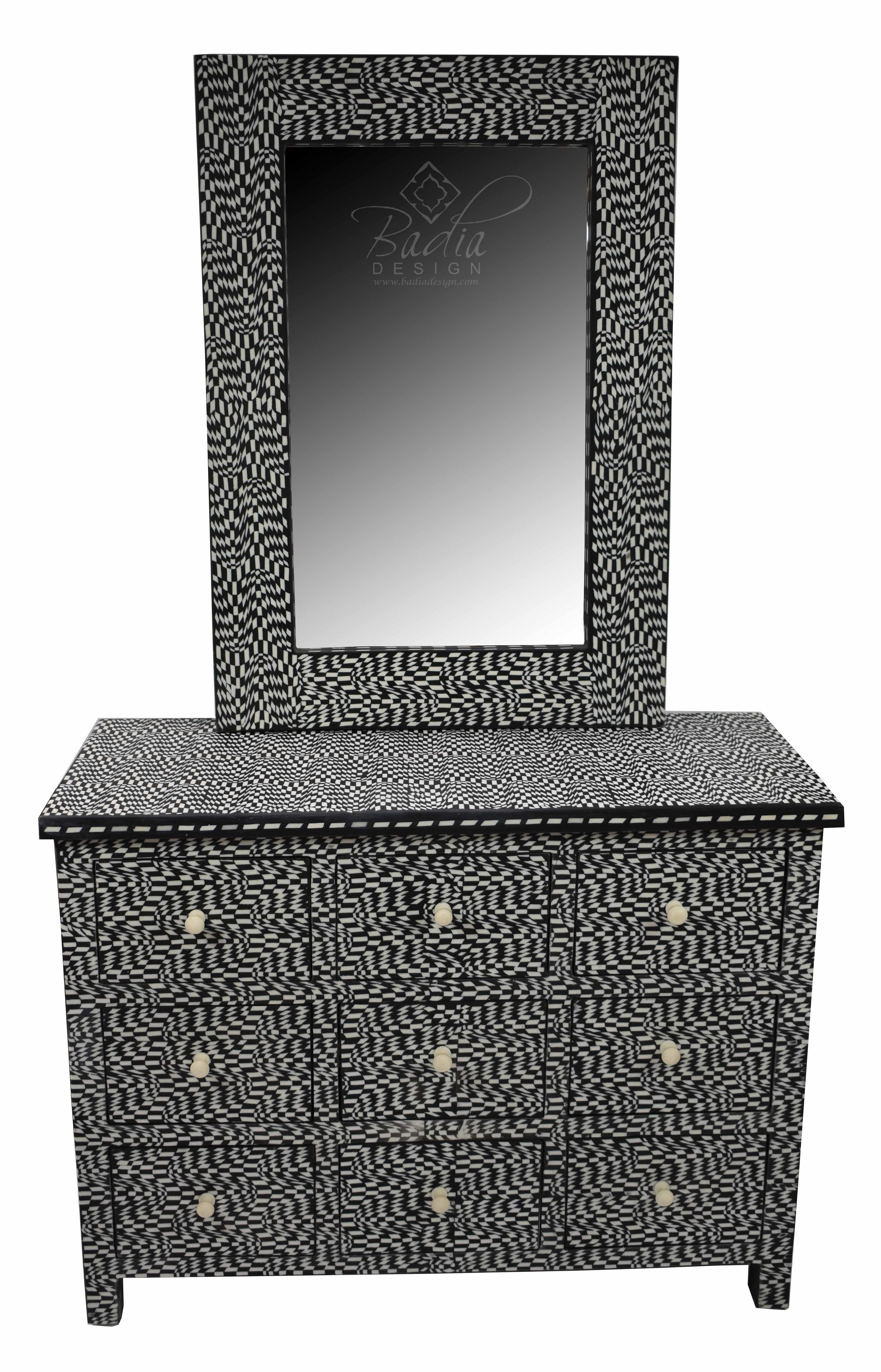 Bone Inlay Resin Dresser and Mirror Set
