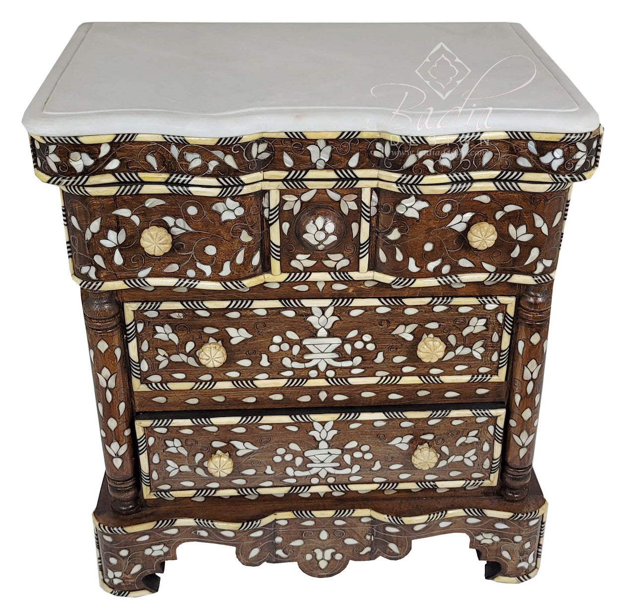 Bone Inlay Nightstand with Three Drawers
