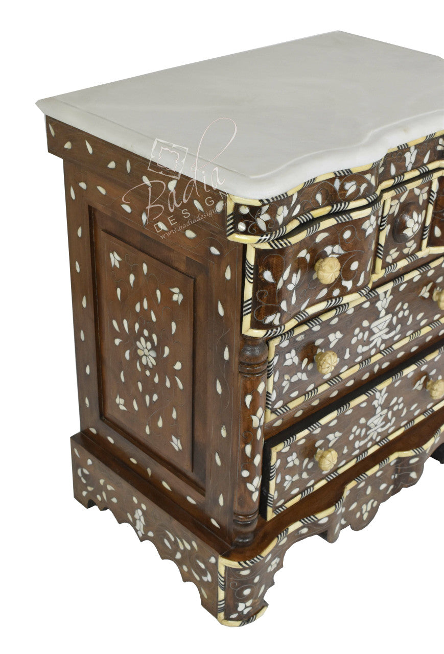 Bone Inlay Nightstand with Three Drawers