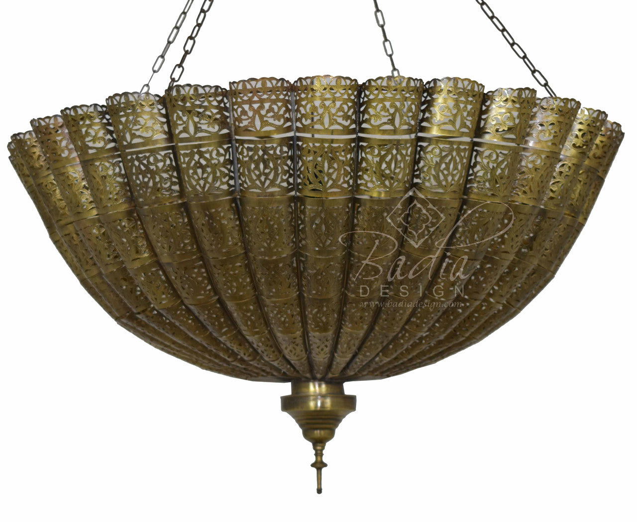 Intricately Designed Bowl Shaped Brass Chandelier