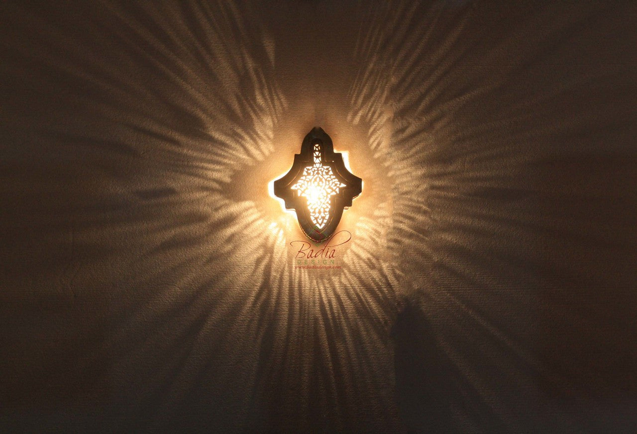 Small Hand Punched Brass and Silver Wall Sconce