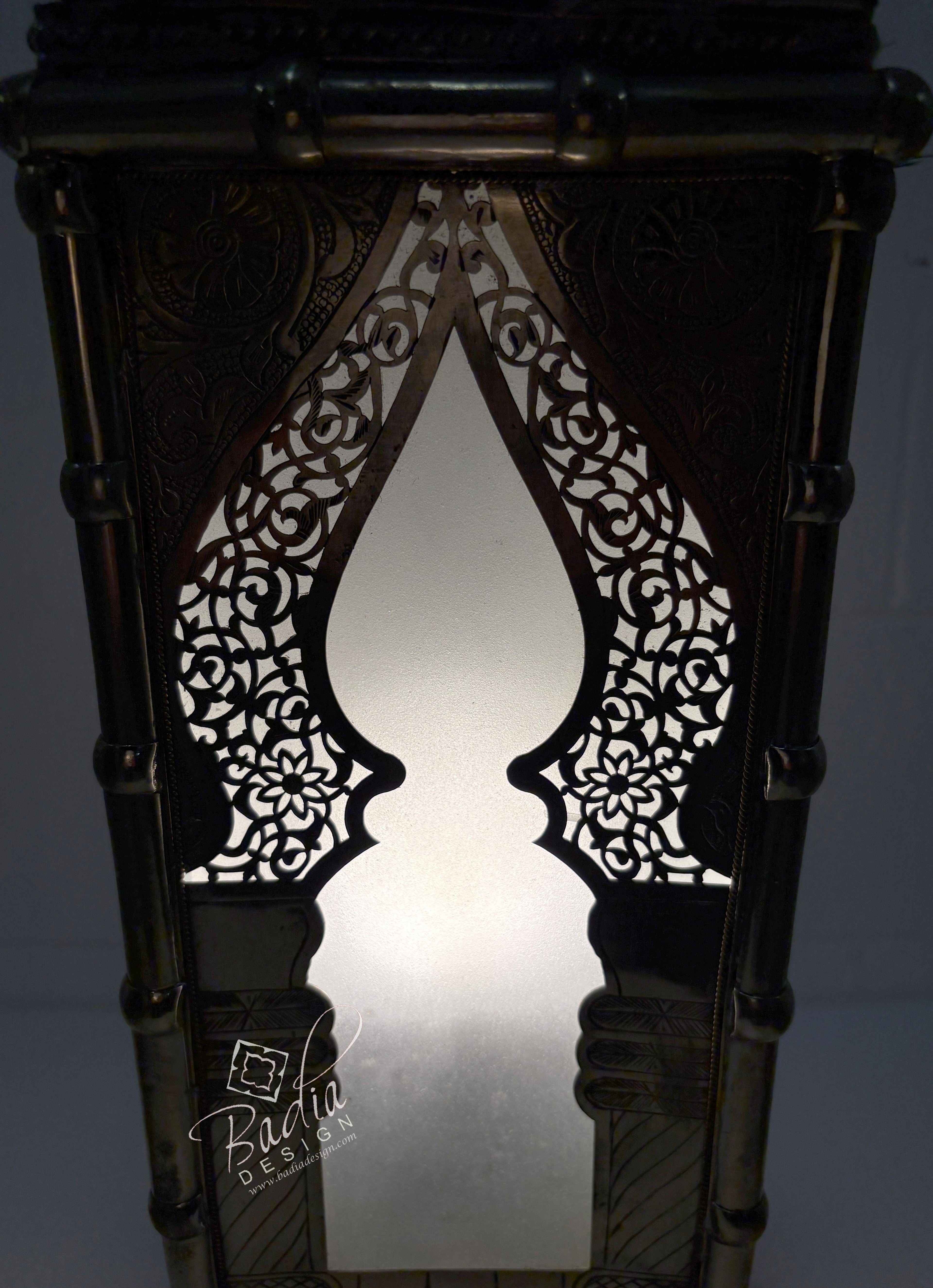 Tall Brass Floor Lantern with Teal Ceramic Decor