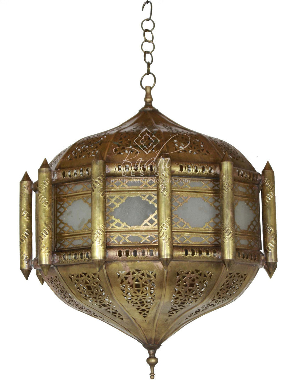 Moroccan Brass Chandelier with Frosted Glass