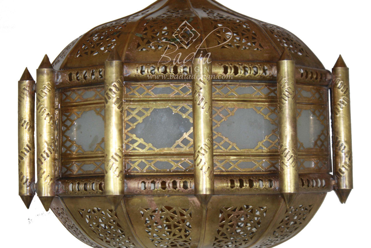 Moroccan Brass Chandelier with Frosted Glass