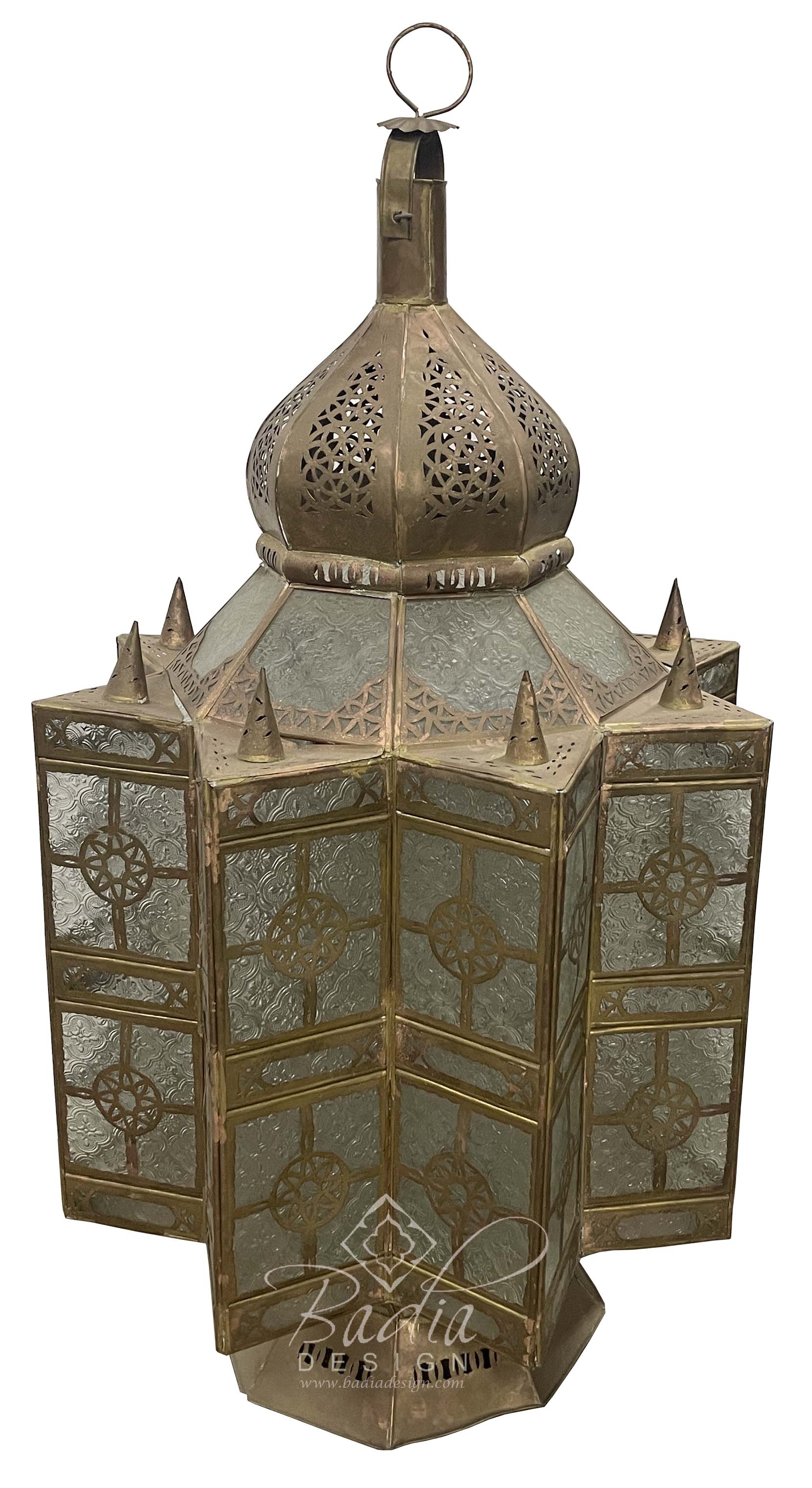 Brass Desktop or Floor Lantern with Frosted Glass