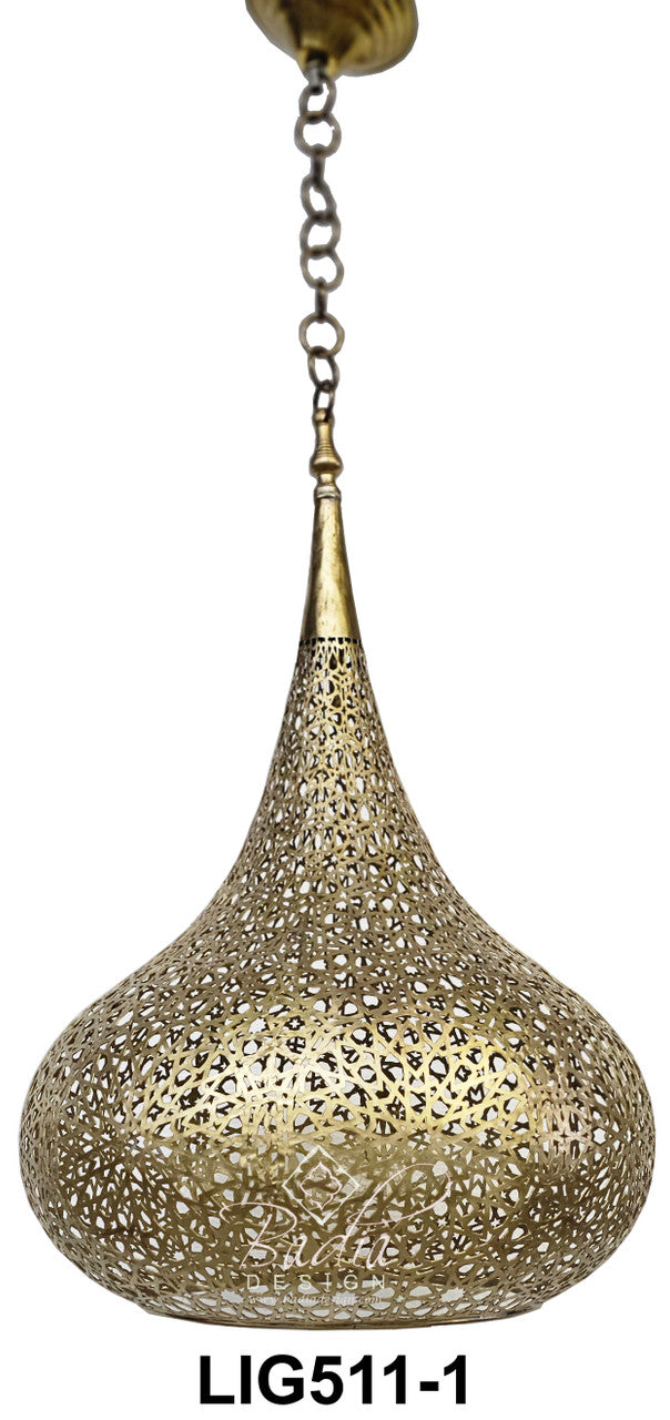 Hand Punched Teardrop Shaped Brass Lantern
