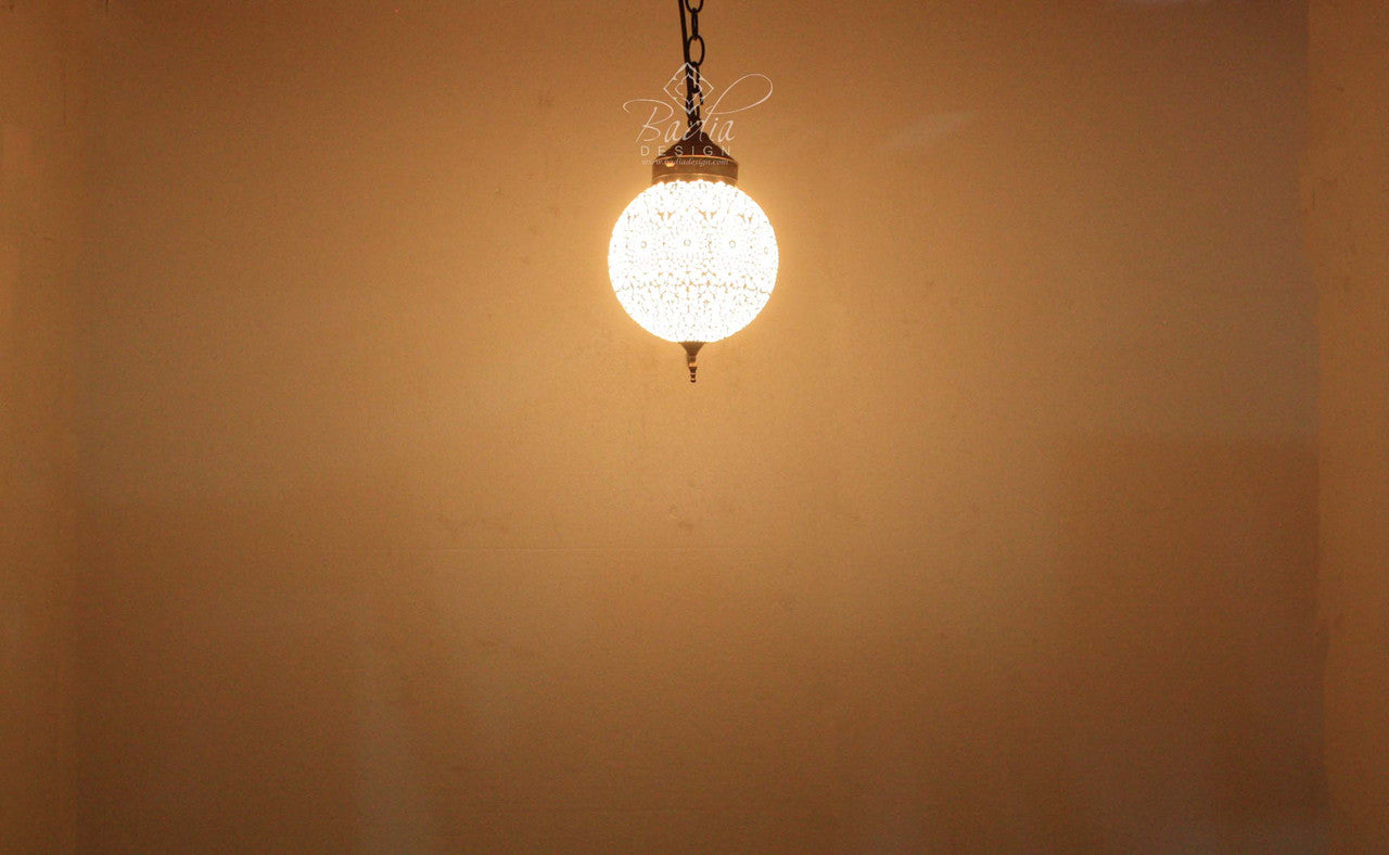 Brass Pendant Light with White Glass