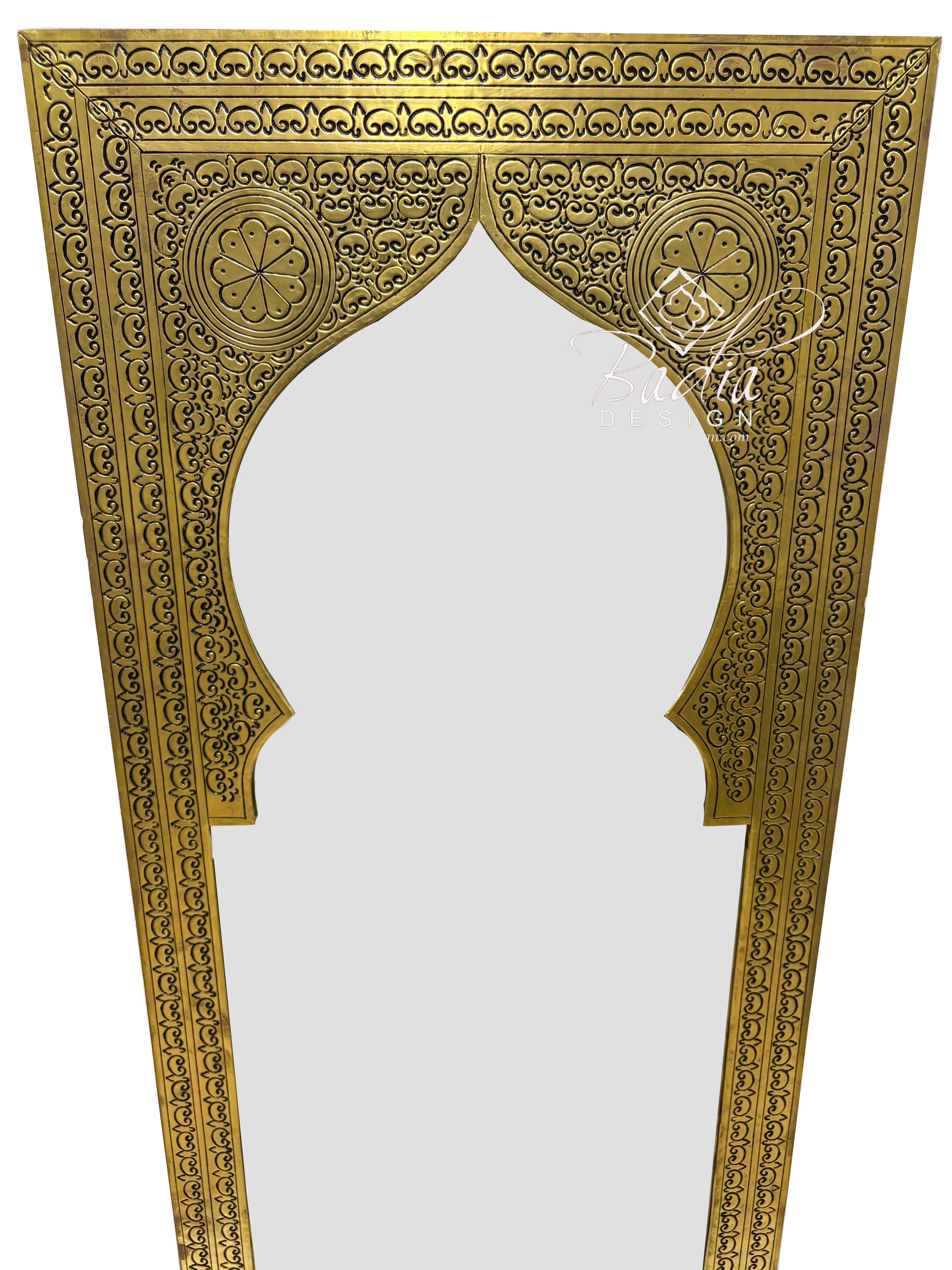 Tall Rectangular Shaped Brass Engraved Mirror