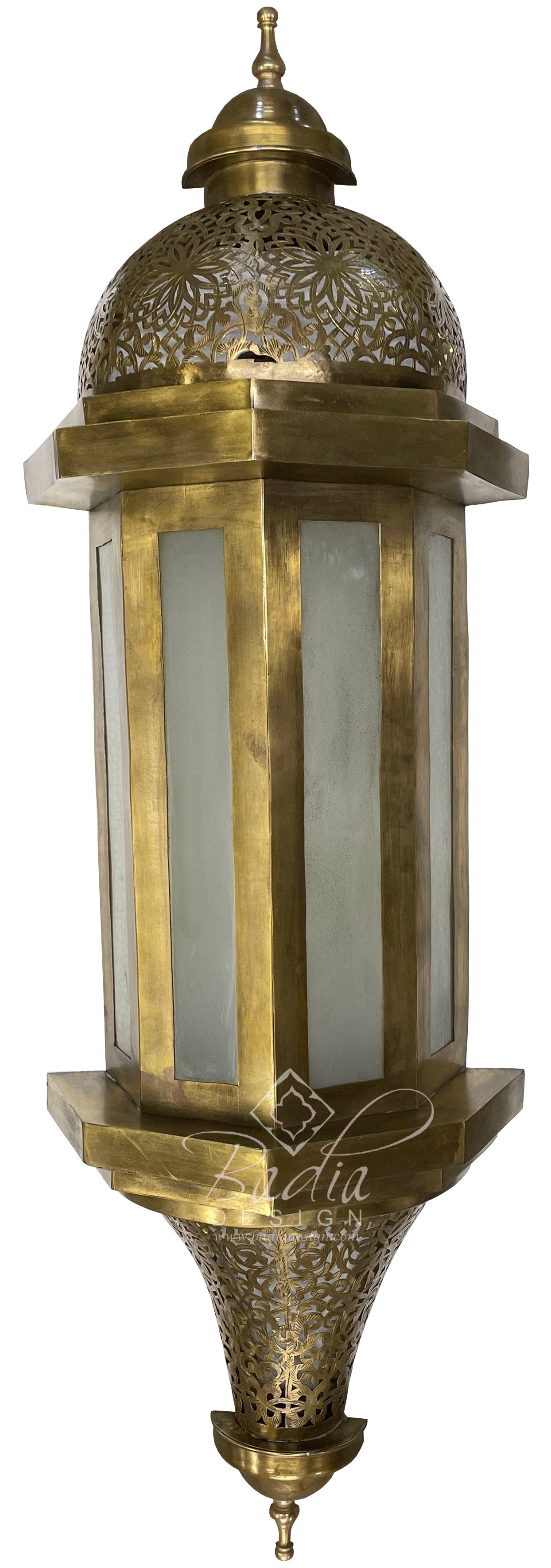 Intricately Designed Brass Wall Sconce with White Glass