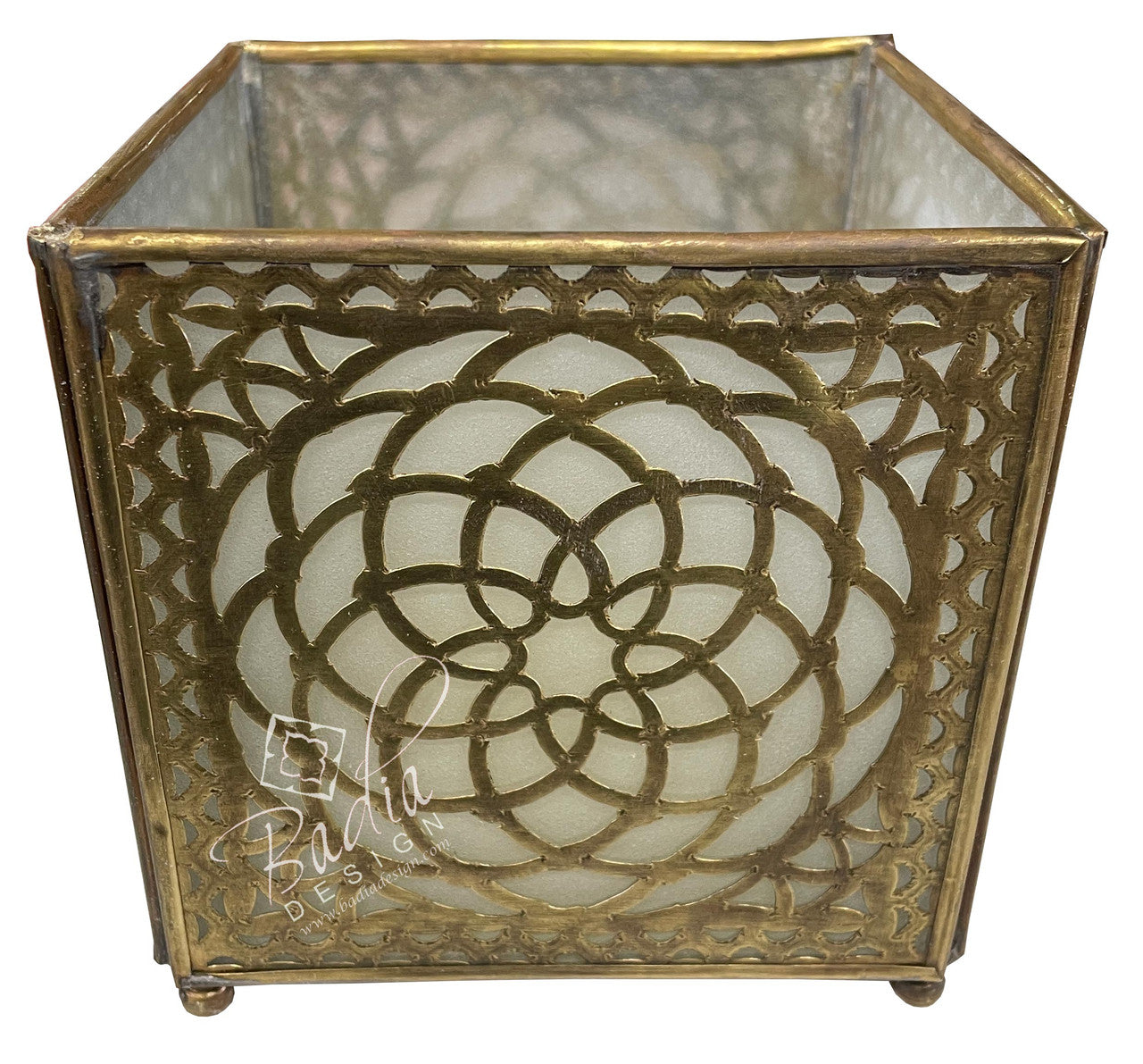 Brass Tabletop Candle Holder with White Frosted Glass