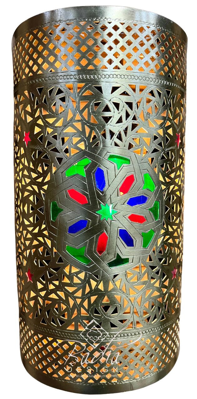 Intricately Designed Brass Wall Sconce with Multi-Color Glass Eyelets