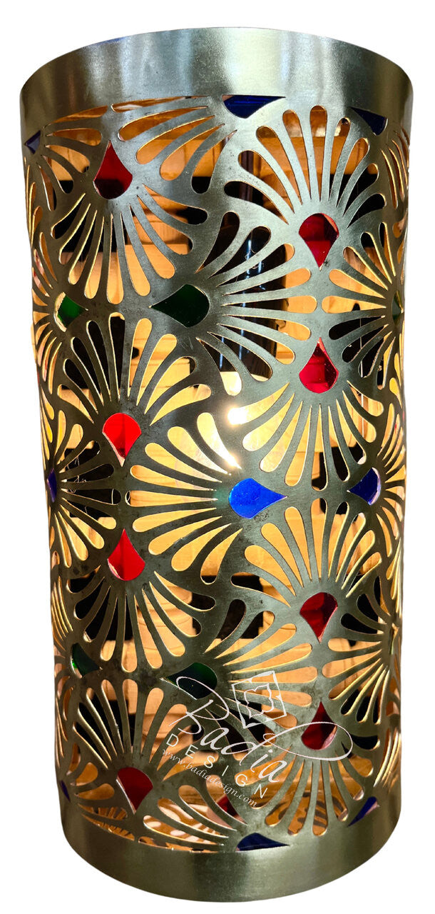 Intricately Designed Brass Wall Sconce with Multi-Color Glass Eyelets
