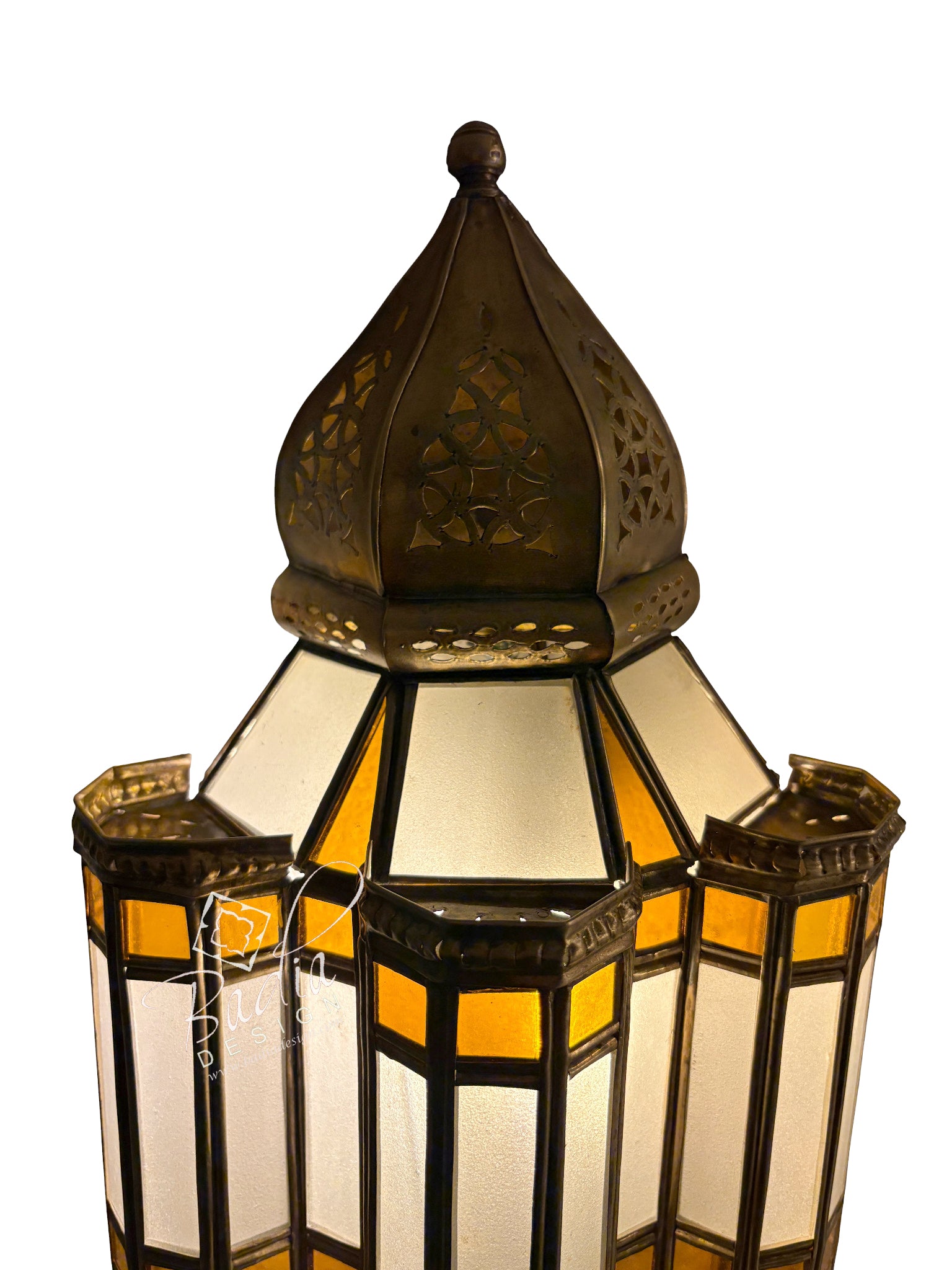 Brass Wall Sconce with White and Amber Glass