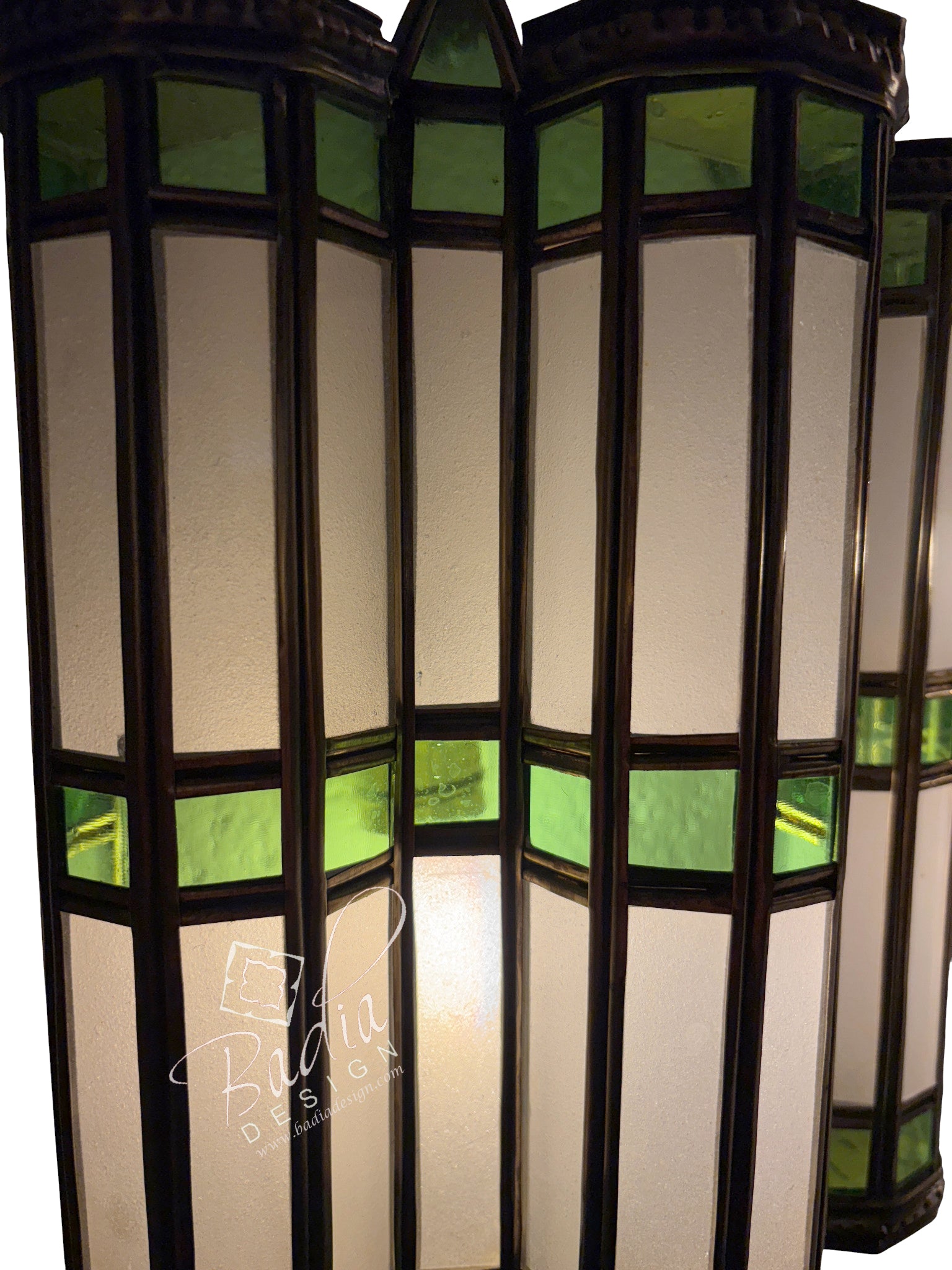 Brass Wall Sconce with Green and Red Glass Panels